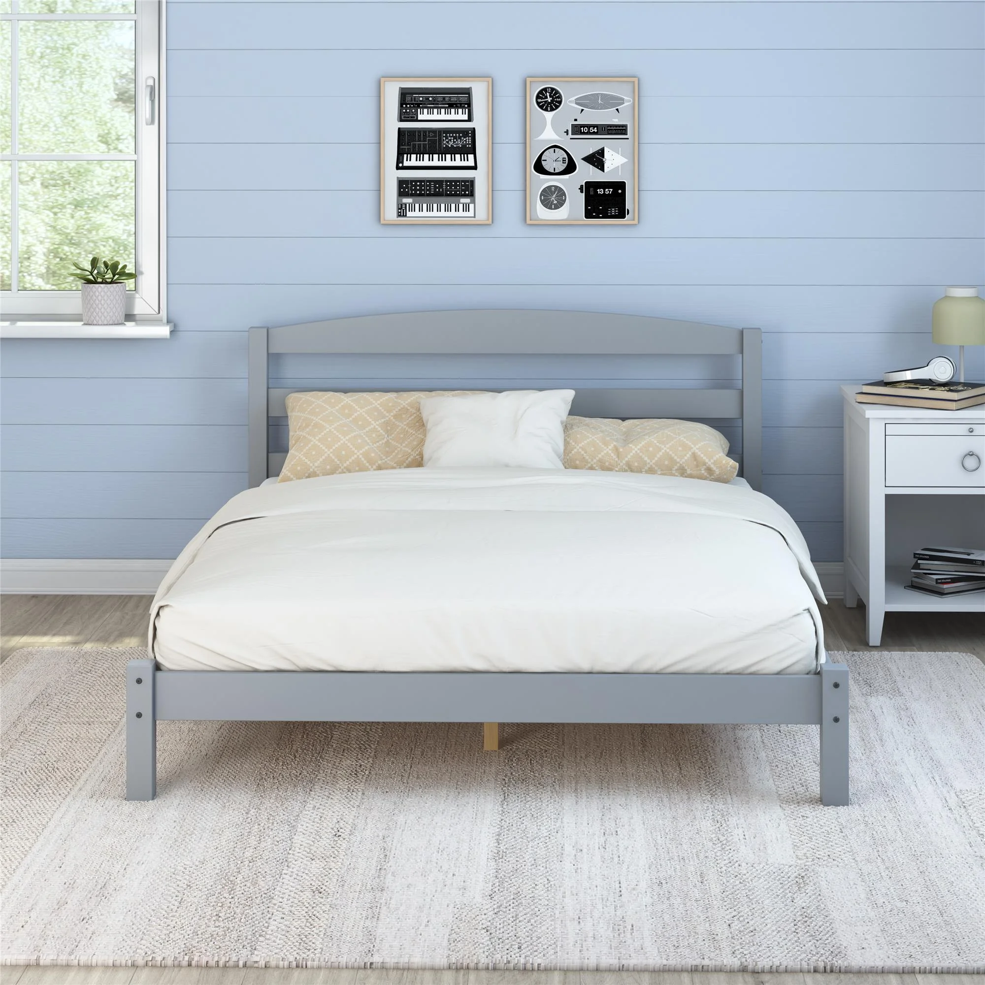 Better Homes & Gardens Leighton Solid Wood Platform Bed Frame, Full, Gray