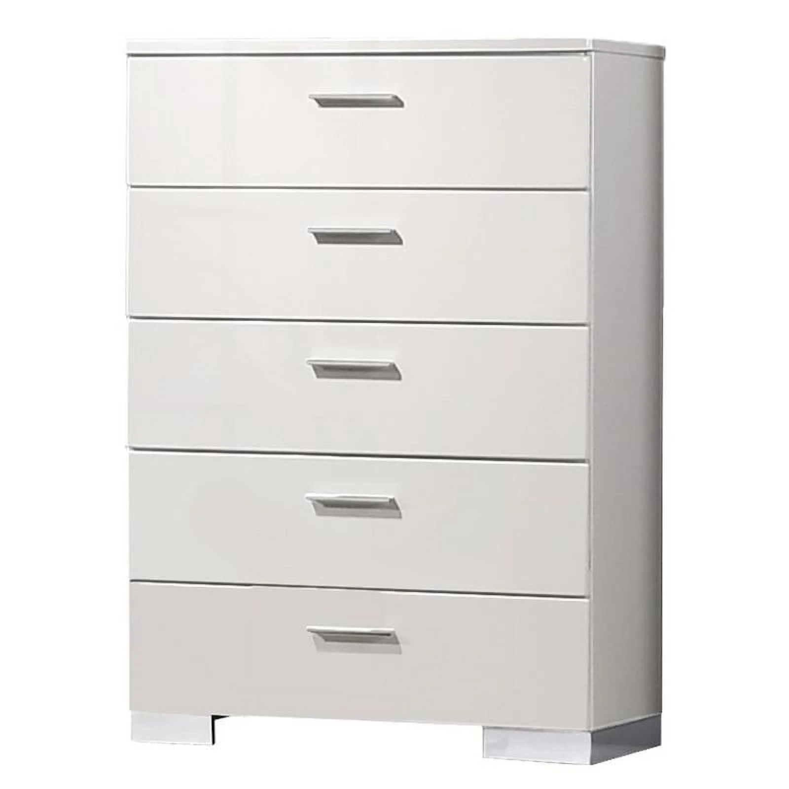 White Bedroom Chest with 5 Drawers and Chrome Hardware