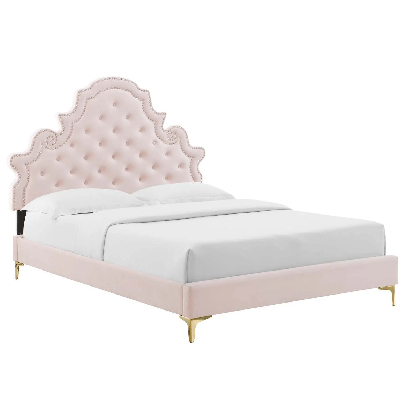 Modway Gwyneth Tufted Performance Velvet King Platform Bed in Pink