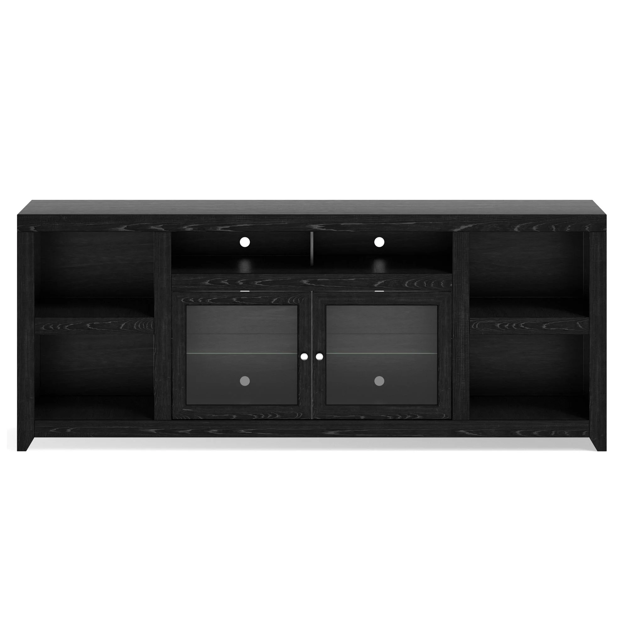 Bridgevine Home Contemporary Modern Oak TV Stand for TV's up to 90 inches, Real Solids and Veneers Black