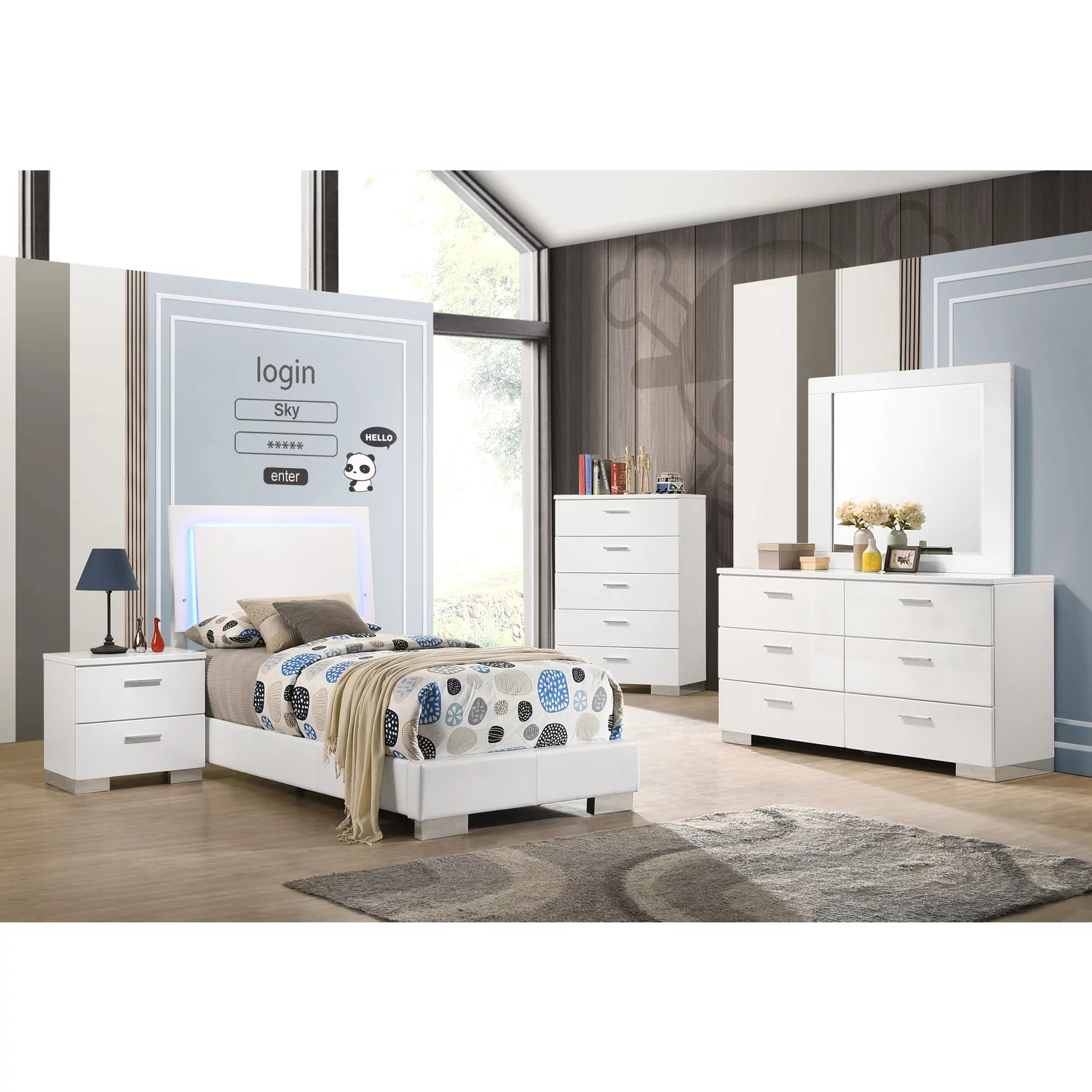 Coaster Felicity 5-Piece Faux Leather Twin Bedroom Set in Glossy White