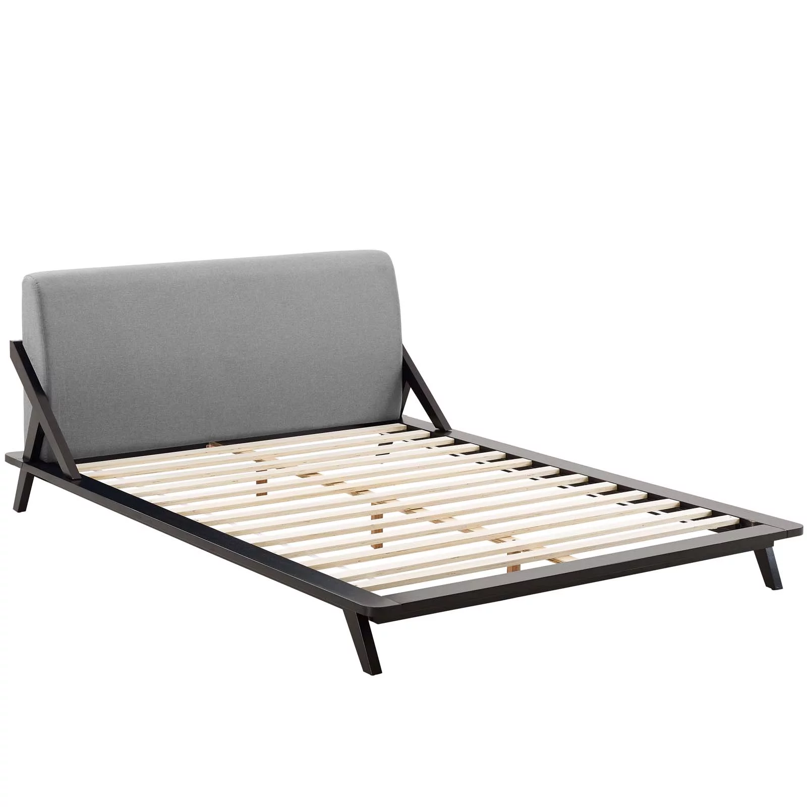 Modern Contemporary Urban Design Bedroom Queen Size Platform Bed Frame, Wood Fabric, Grey Gray Brown Natural