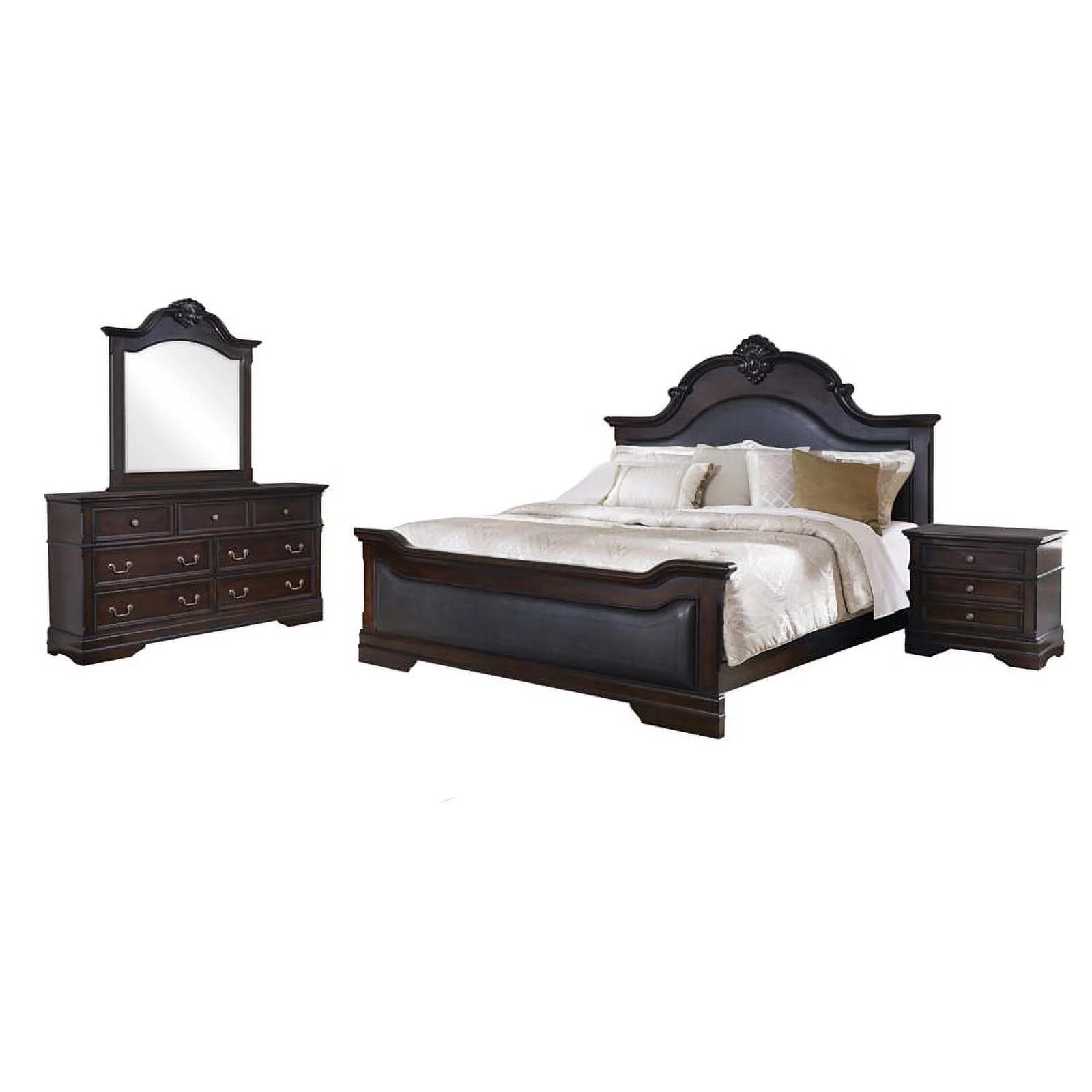 Maklaine Contemporary 4-piece Queen Carved Wood Bedroom Set Cappuccino