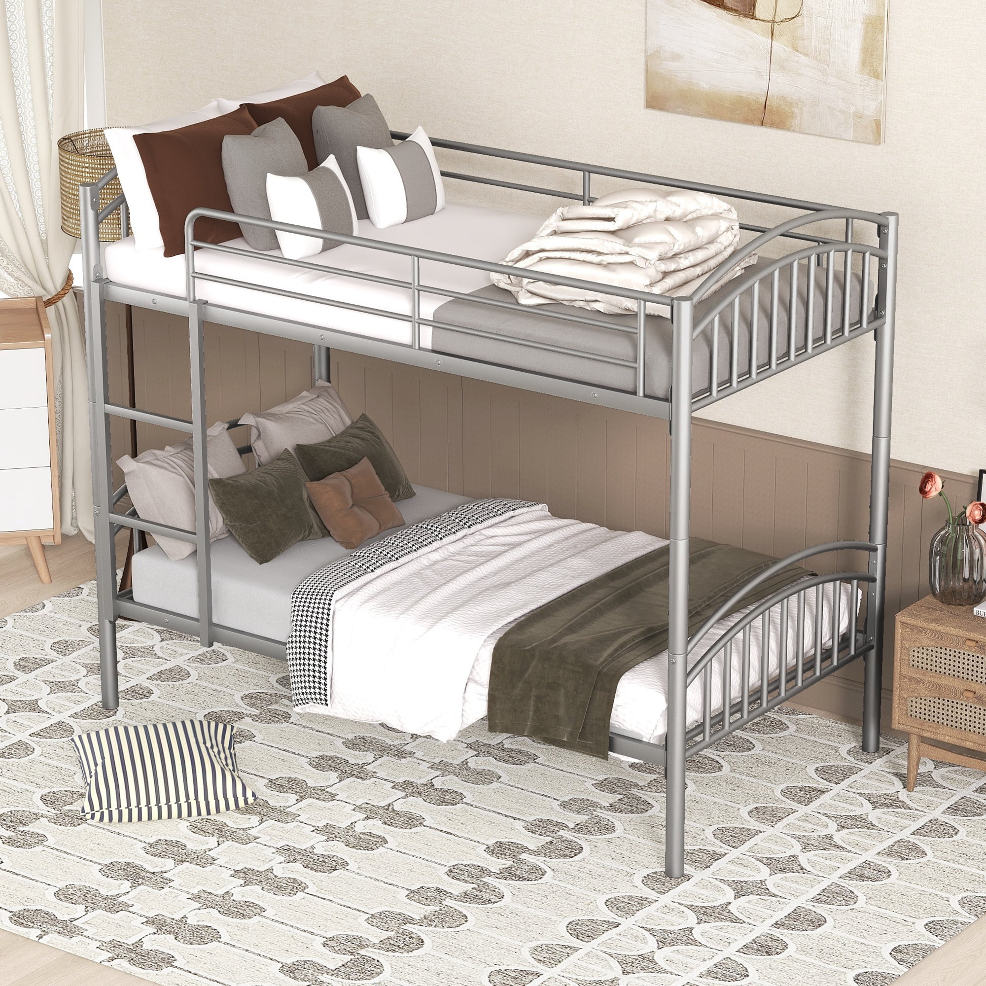 CoSoTower Twin Over Twin Metal Bunk Bed, Divided into Two Beds(Silver)
