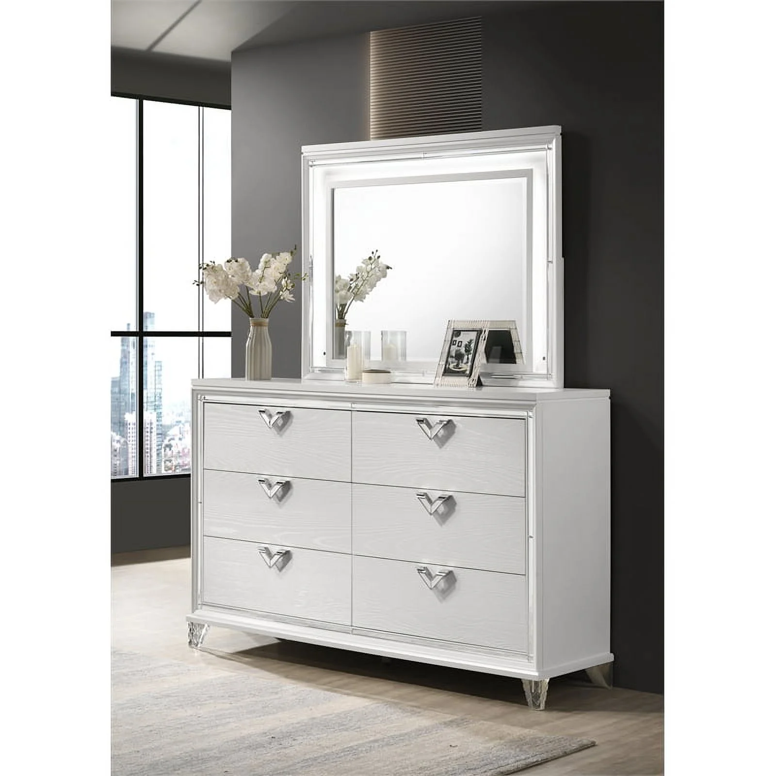 Pemberly Row Prism Dresser Modern Design with Wood in White color