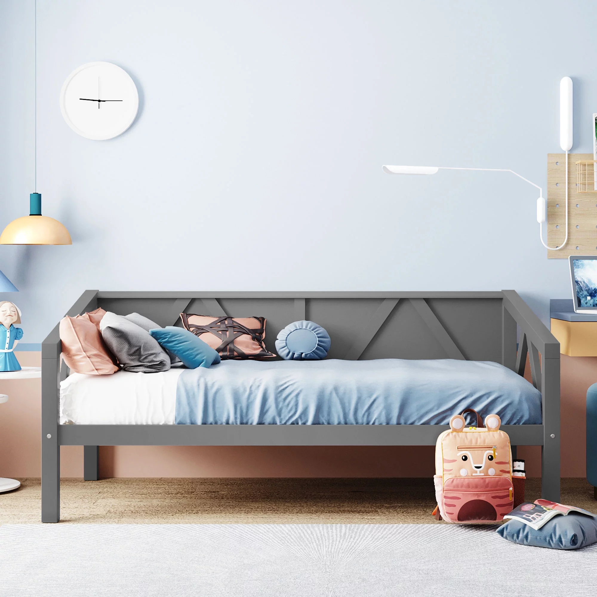 Royard Oaktree twin-size Daybed Wood Bed Frame with Wood Slat Support Multi-Functional Sofa Bed for Bedroom Living Room Guest Room, Gray