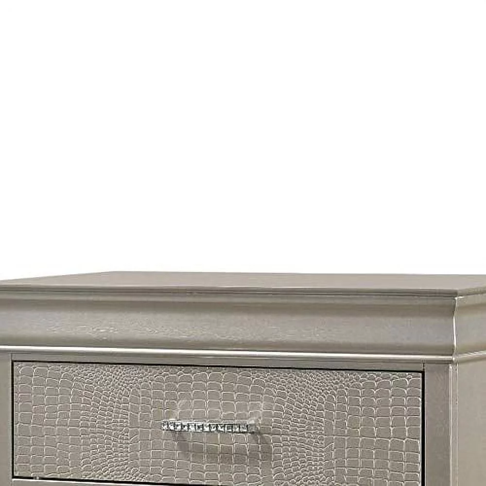 5 Drawer Contemporary Chest with Textured Details and Bar Handles, Silver