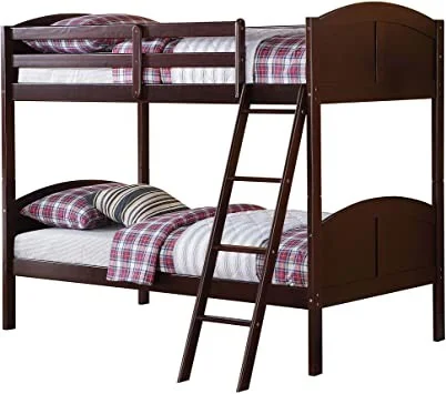 HomeRoots 403931 Brown Over Twin Classic Bunk Bed, Espresso - Twin Size