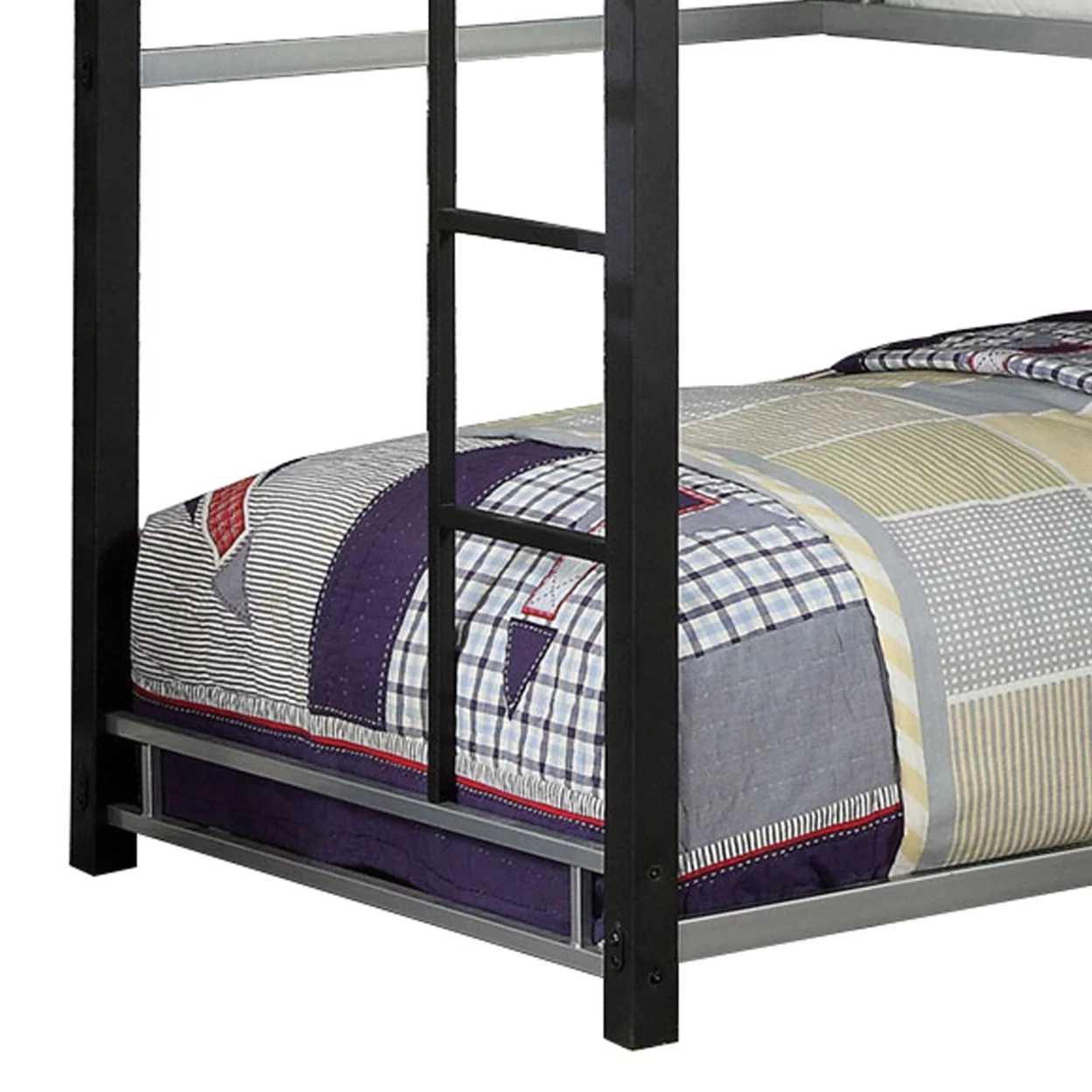 3 Tier Industrial Style Twin Bunk Bed with Corner Design Black and Gray- Saltoro Sherpi