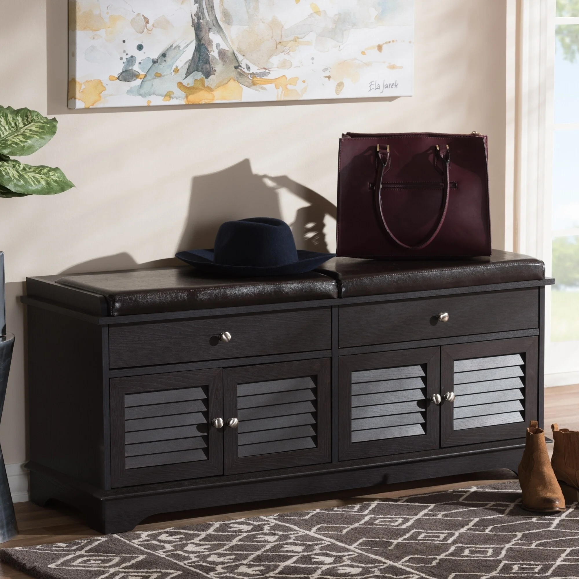 Baxton Studio Contemporary Dark Brown  2-Drawer Shoe Storage Bench by