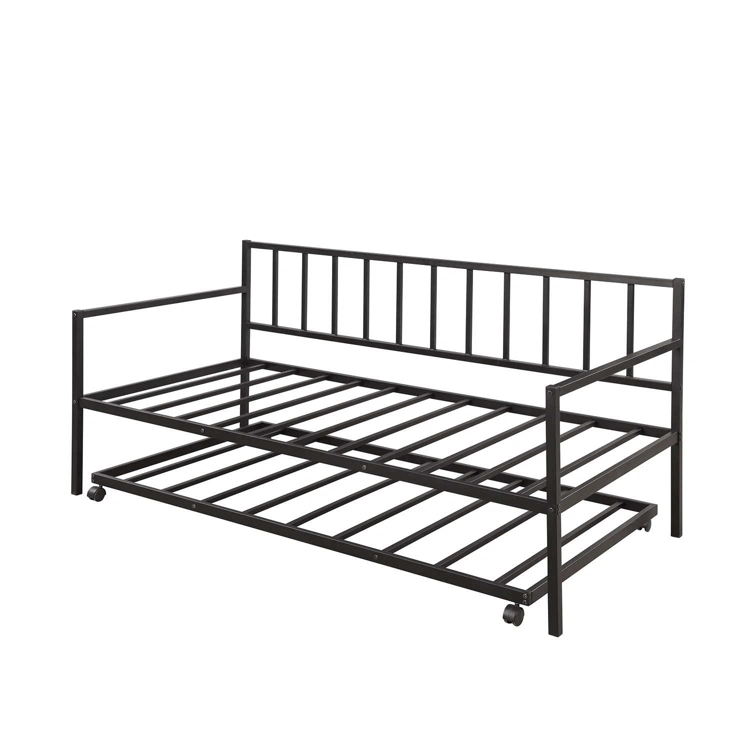 【Not allowed to sell to Walmart】Twin Daybed with Trundle Multifunctional Metal Lounge Daybed Frame for Living Room Guest Room