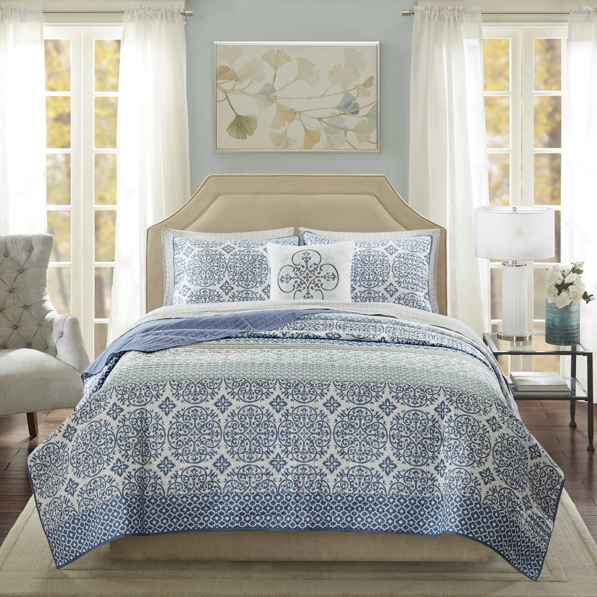 Home Essence Sasha Bed in a Bag Coverlet Bedding Set, Blue, Twin