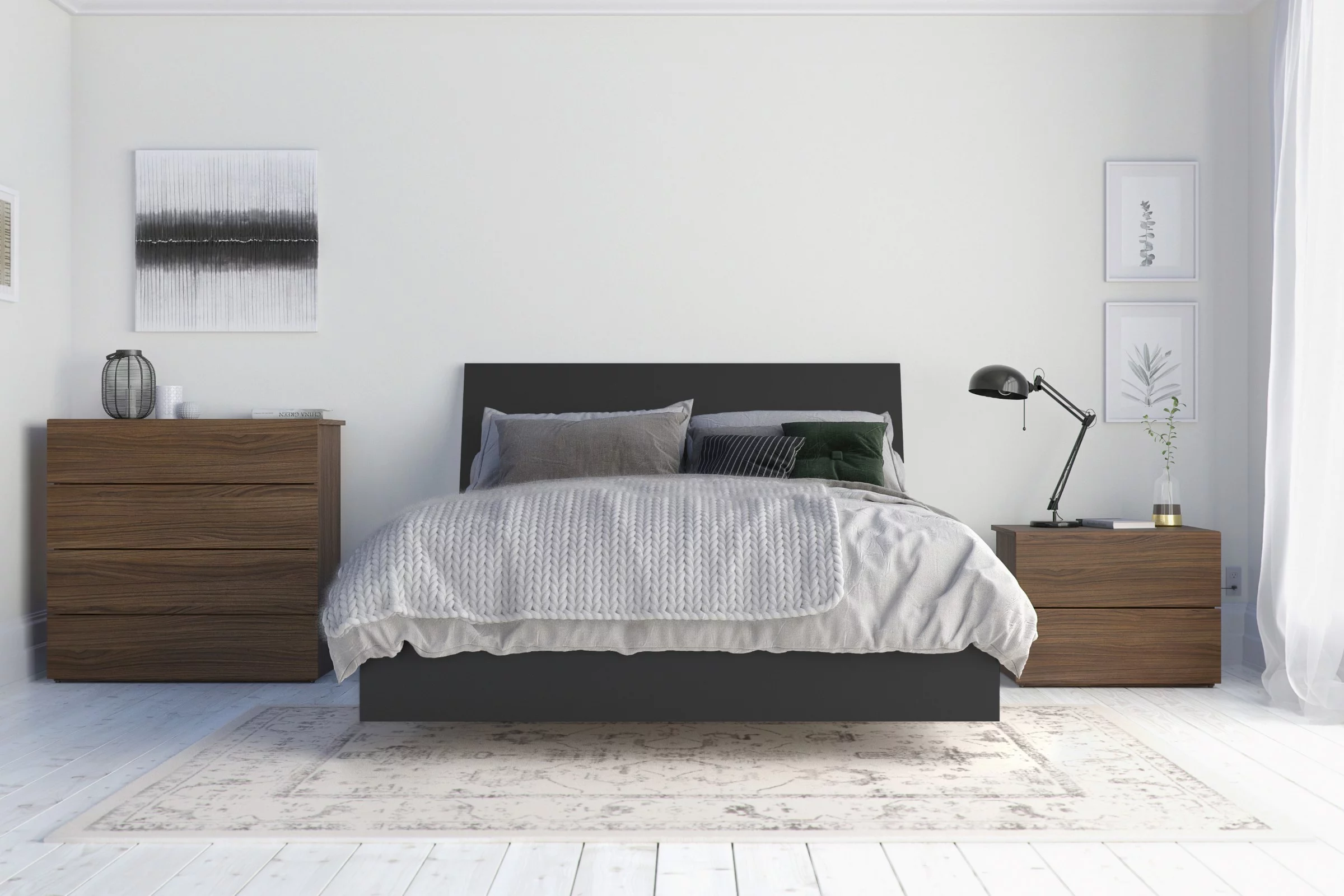 Nexera Transit 4 Piece Full Size Bedroom Set, Walnut and Black