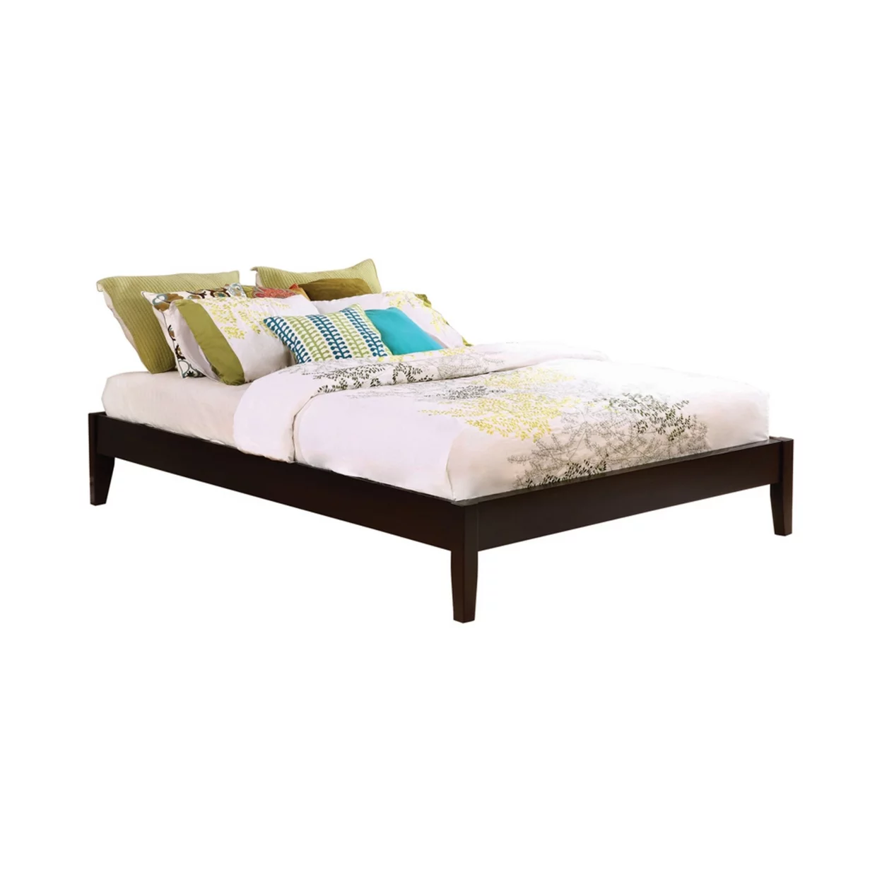 Wooden Full Size Bed Frame with Chamfered Legs Dark Brown- Saltoro Sherpi
