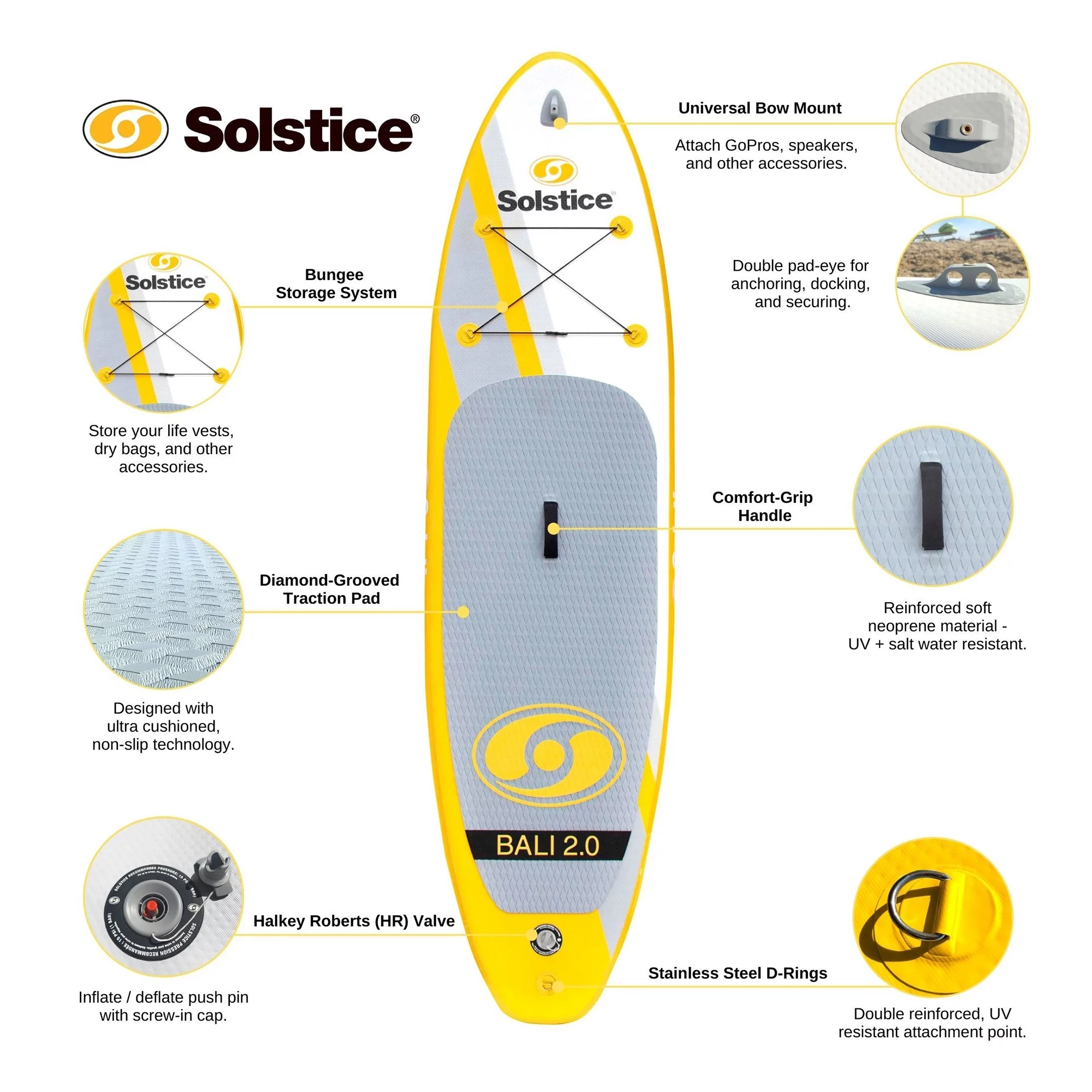 Solstice Bali 10.5 Foot Stand Up Inflatable Paddle Board Set w/Camera Mount
