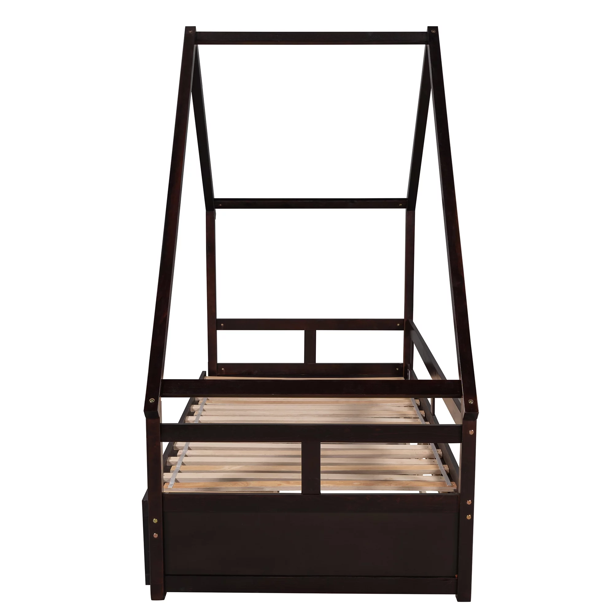 LANTRO JS Extending Daybed with Two Drawers, Wooden House Bed with Drawers, Espresso