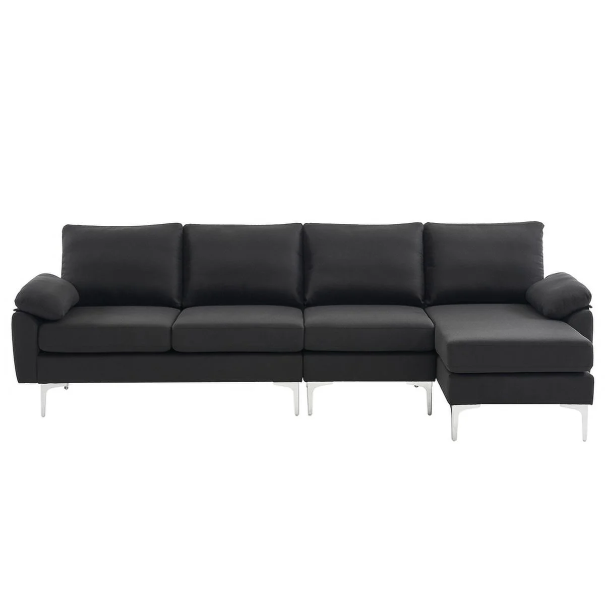 SYTHERS Convertible Sectional Sofa L-Shaped Couch 4-Seat Modern Sectional Sleeper Sofa with Memory Foam & Comfortable Backrest, Oversized Seats, Black