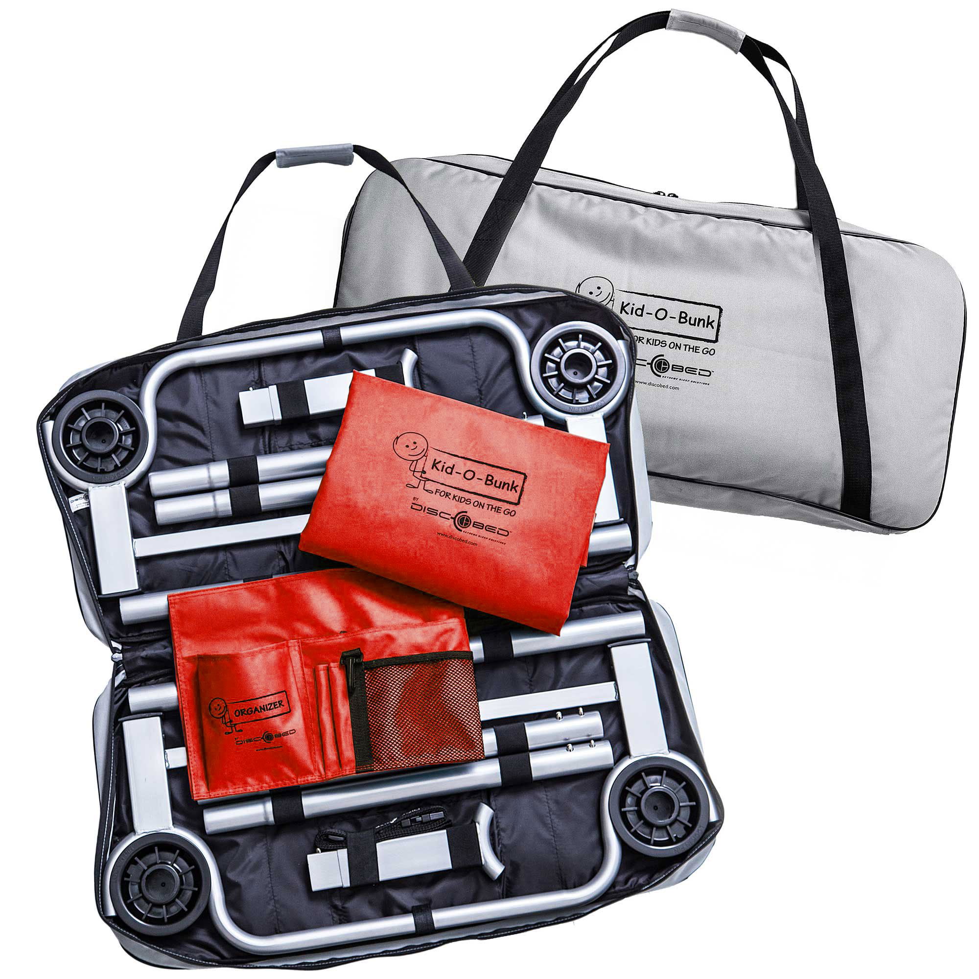 Disc-O-Bed Youth Kid-O-Bunk Benchable Camping Cot with Organizers, Bright Red