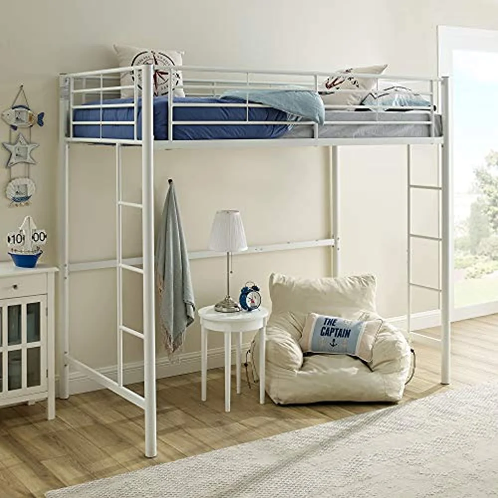 walker edison twin metal loft bed, white