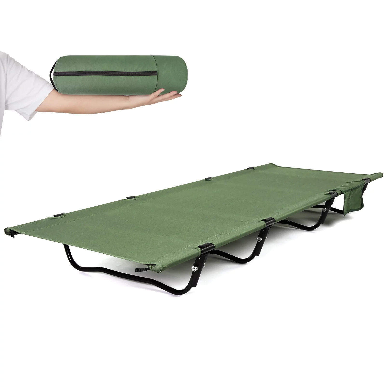 RUNACC Ultralight Camping Cots for 300 lbs Adults Folding Camping Cot Bed with Carry Bag, Open Size 76in x 27in x 8in, Easy Setup for Traveling, Hiking Climbing, Backpacking, Office