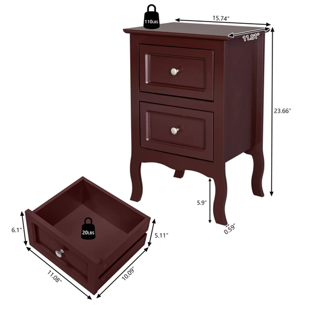 Nightstands Set of 2 Night Stand Bedside End Table Storage Cabinet Small Dresser with 2 Drawers for Bedroom Living Room Sofa Couch