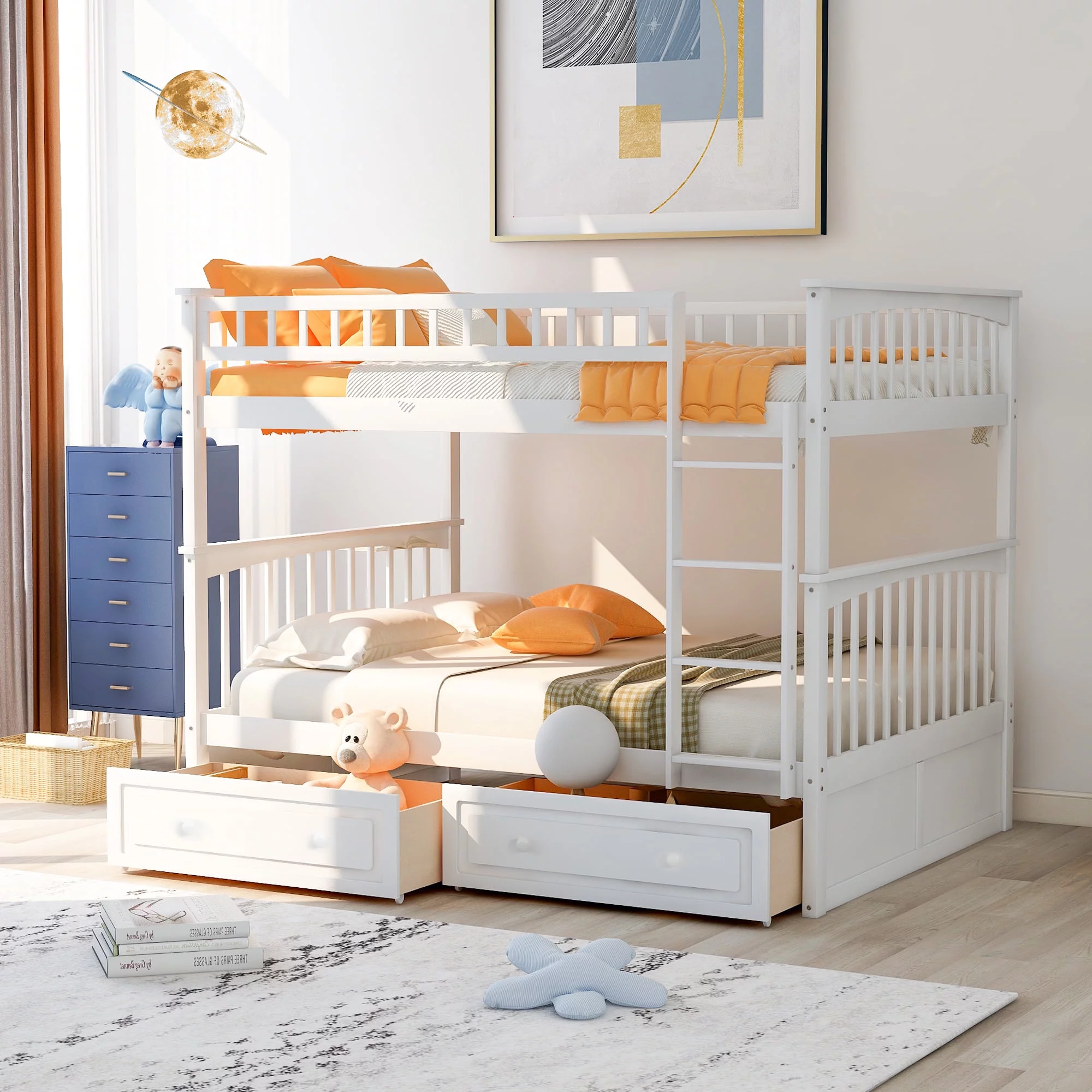 CoSoTower Full Over Full Bunk Bed with Drawers, Convertible Beds, Whit