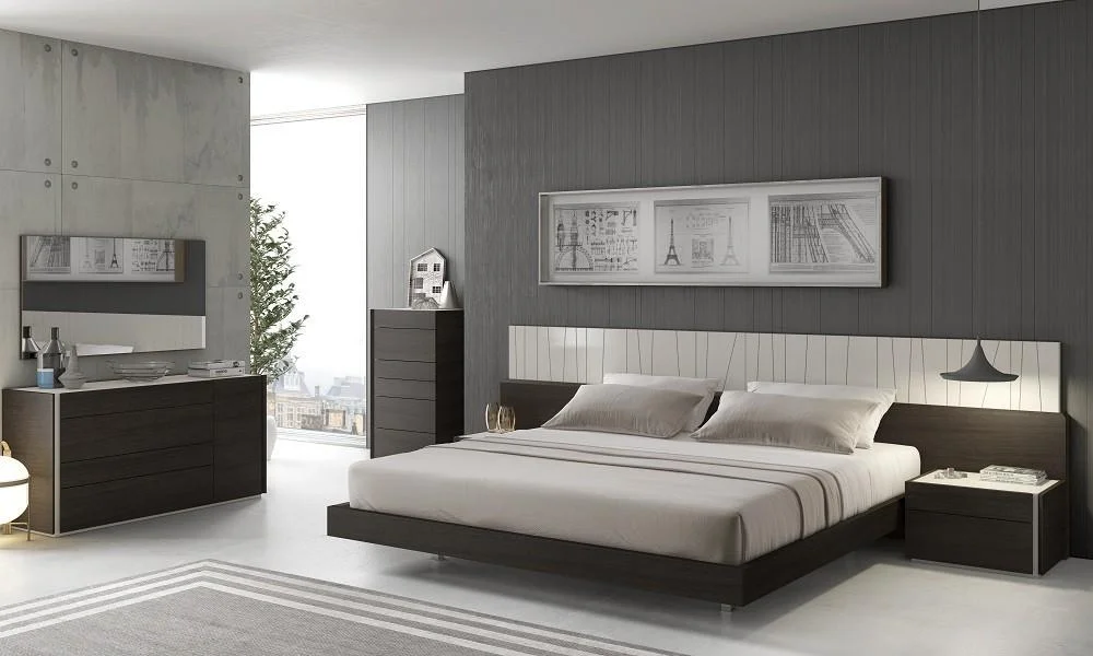 Wenge & Light Grey L.E.D Lights Queen Size Platform Bedroom Set 3Pcs J&M Porto