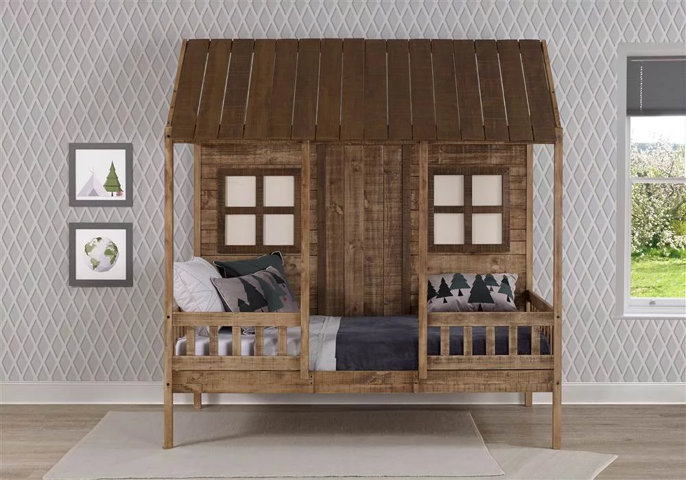 Donco Kids Twin Size Front Porch Low Loft, Rustic Driftwood-Color