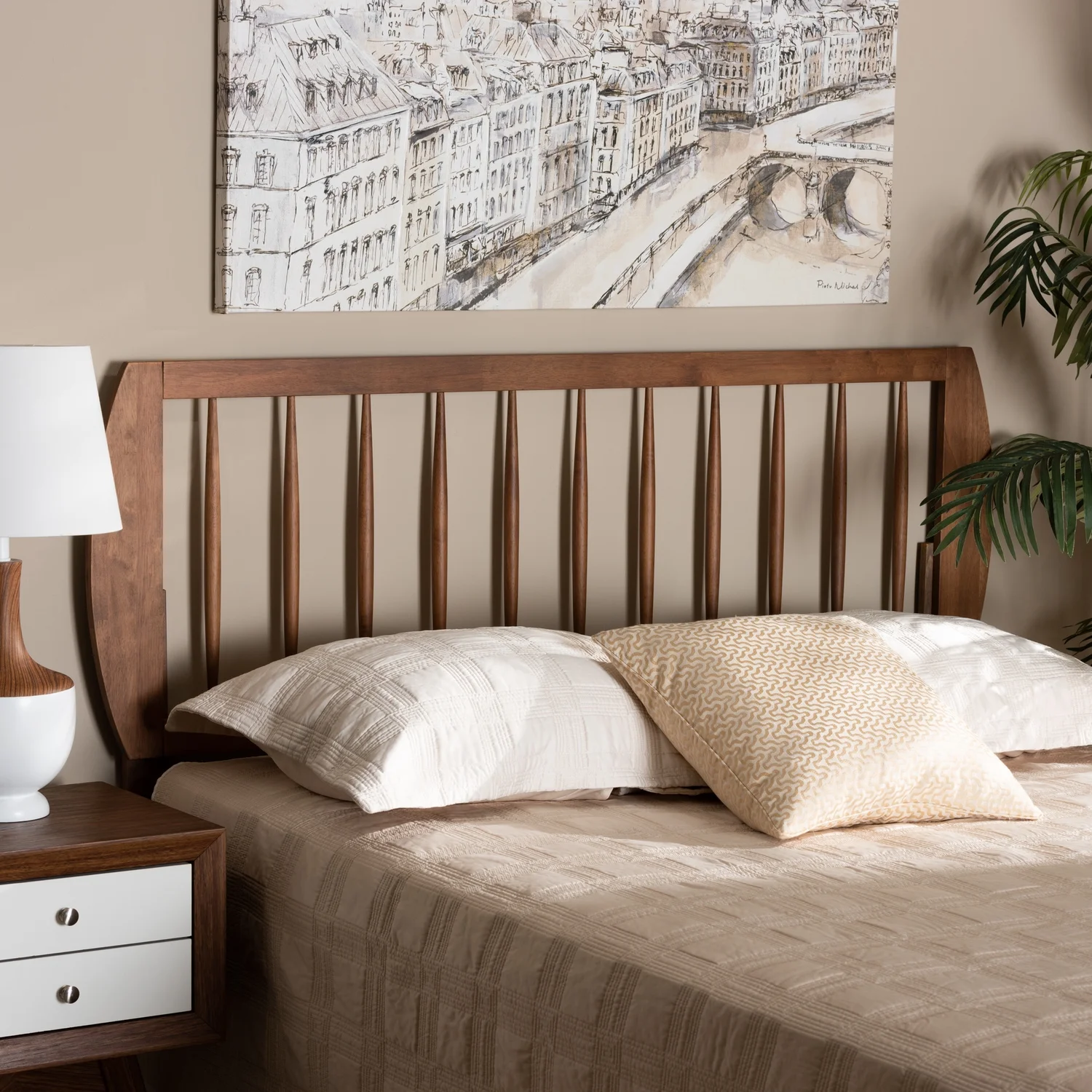 HomeStock Seaside Style Transitional Ash Walnut Finished Wood King Size Headboard