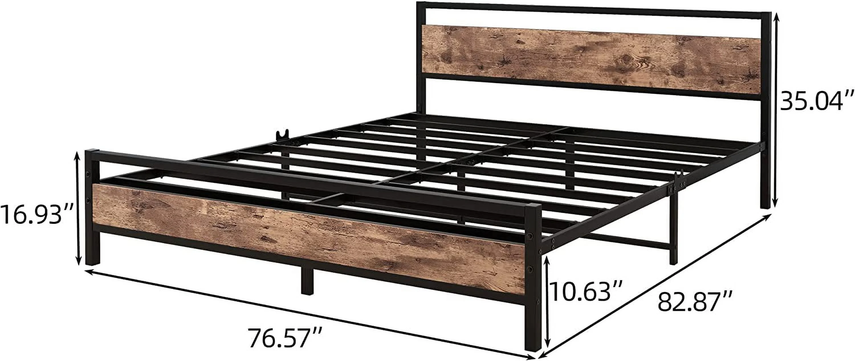 Metal Bed Frame with Vintage Wood Headboard and Footboard/Heavy Duty Platform Bed Frame Full No Box Spring Needed Reinforced Steel Square Tube Mattress Foundation/Textured Black and Brown