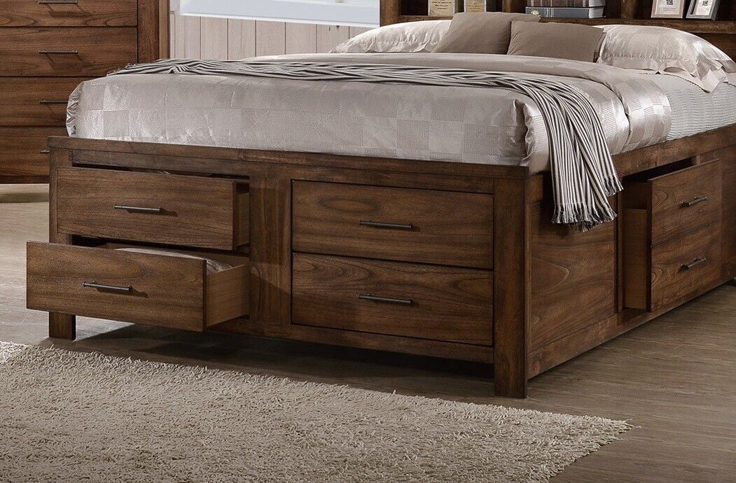 Bedroom Furniture Captain Storage 1pc Eastern King Size Bed w Drawers Bedframe Natural Wooden Finish Antique Transitional