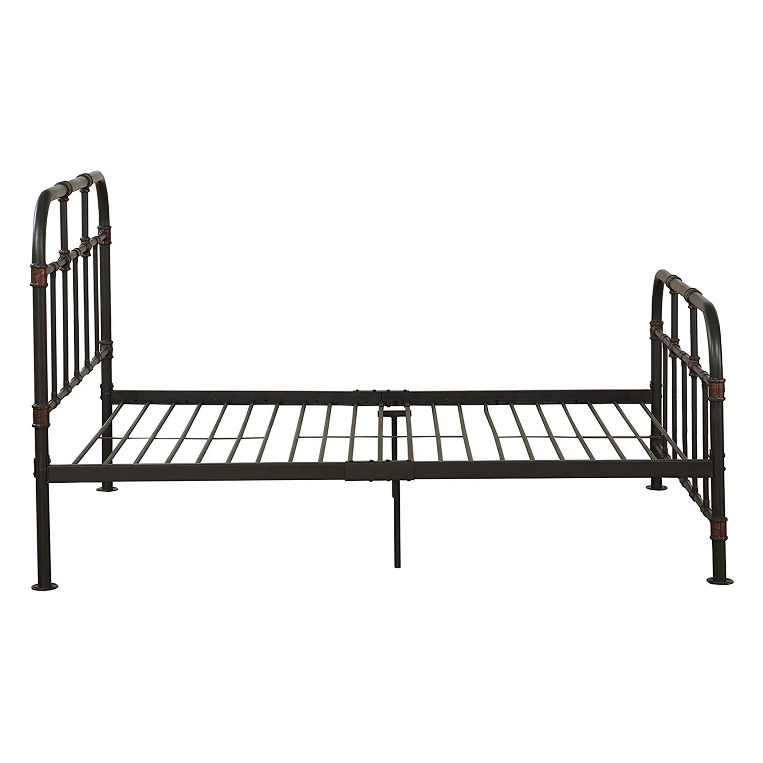 Industrial Pipe Detailed Metal Full Size Bed in Sandy Gray