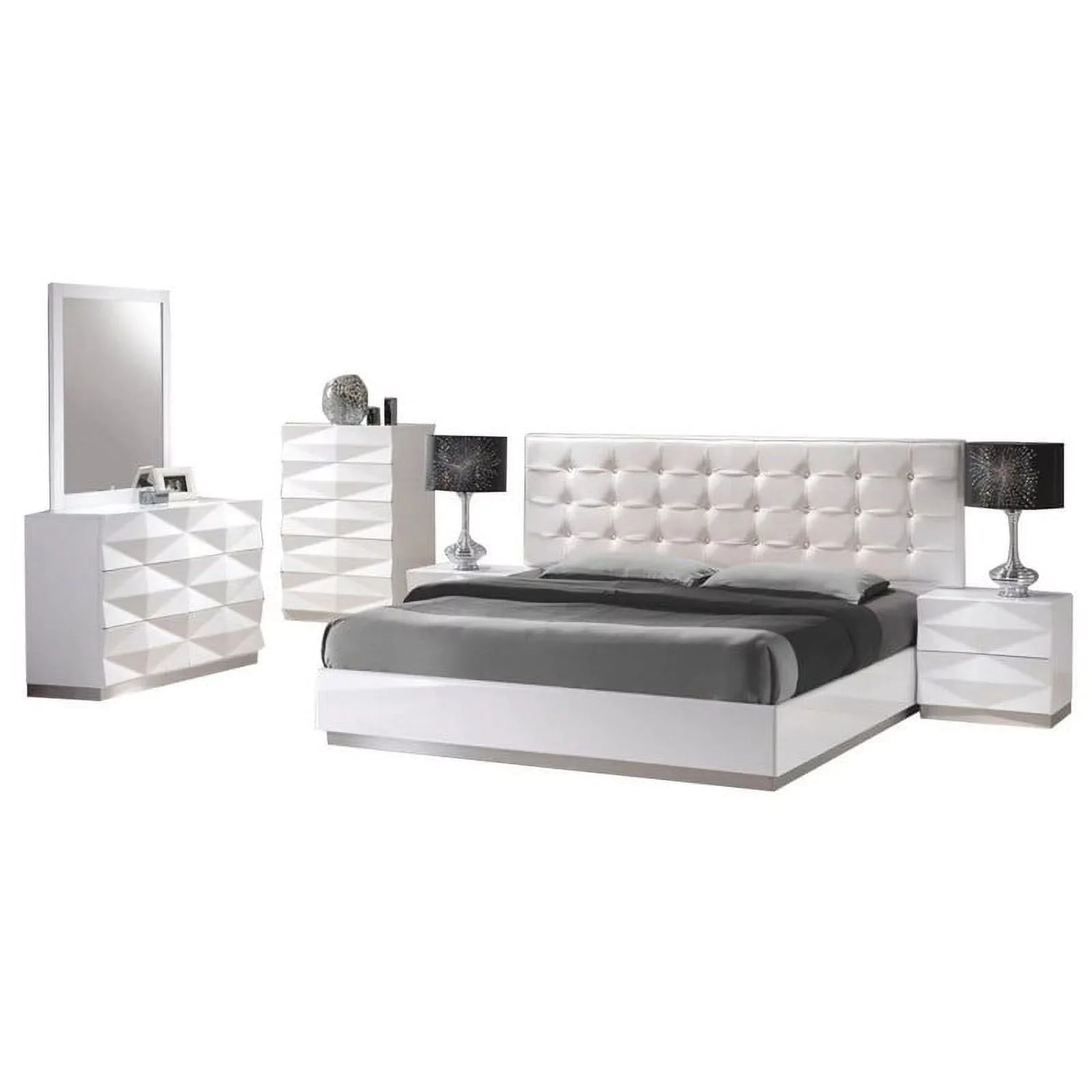 Verona Modern 3-Piece Bedroom Set, White, Full