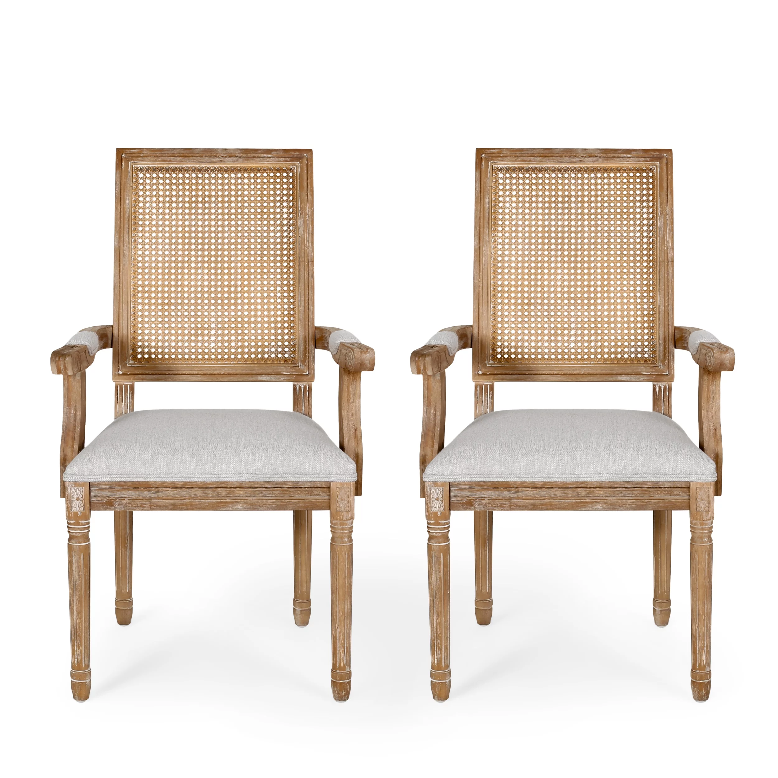 Noble House Aisenbrey Indoor French Fabric Upholstered Dining Chair, Set of 2, Light Gray