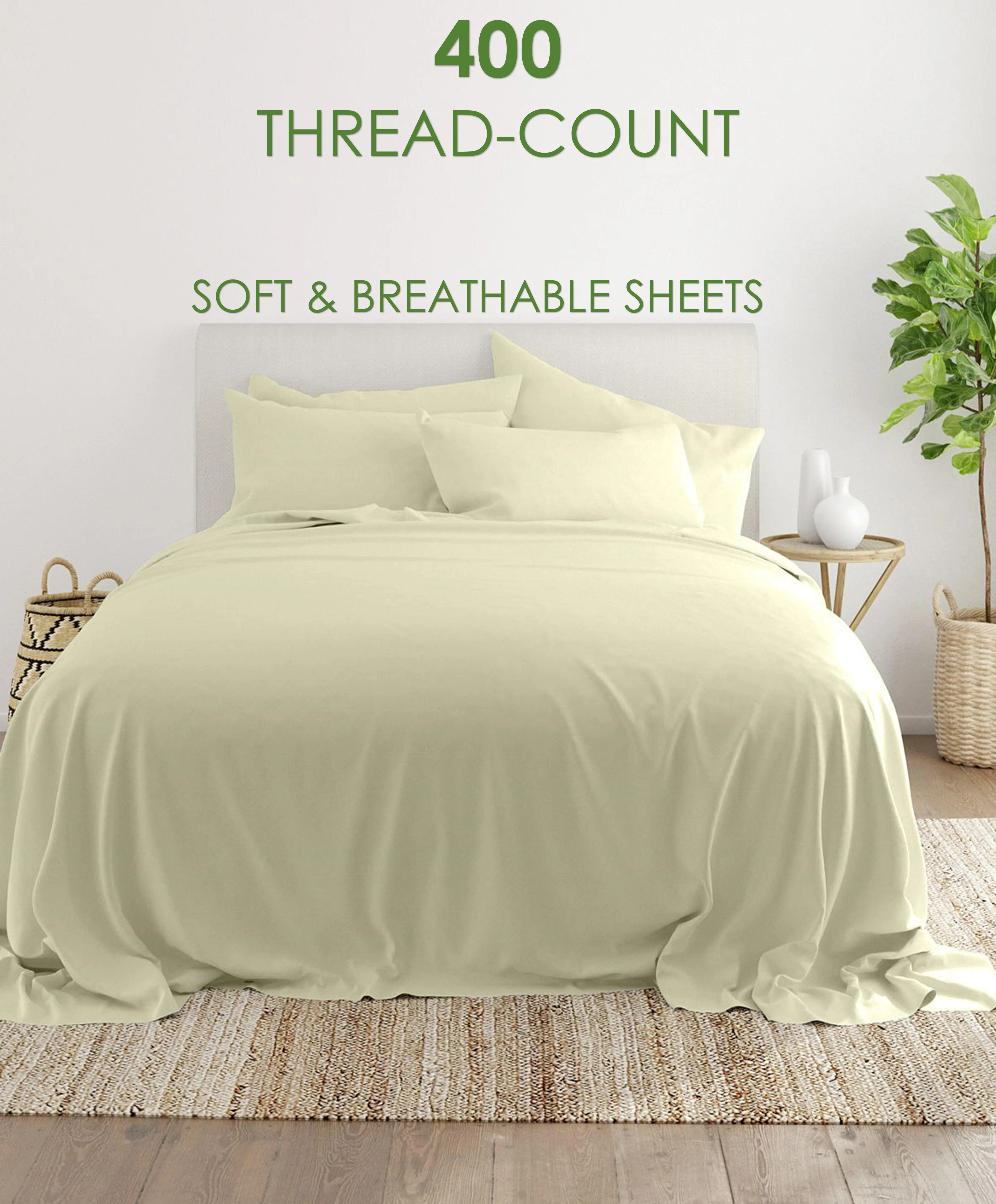6-PC Pure Giza Cotton Split Head King Size, Ivory Color Bedsheet Set - 400-Thread-Count, 34