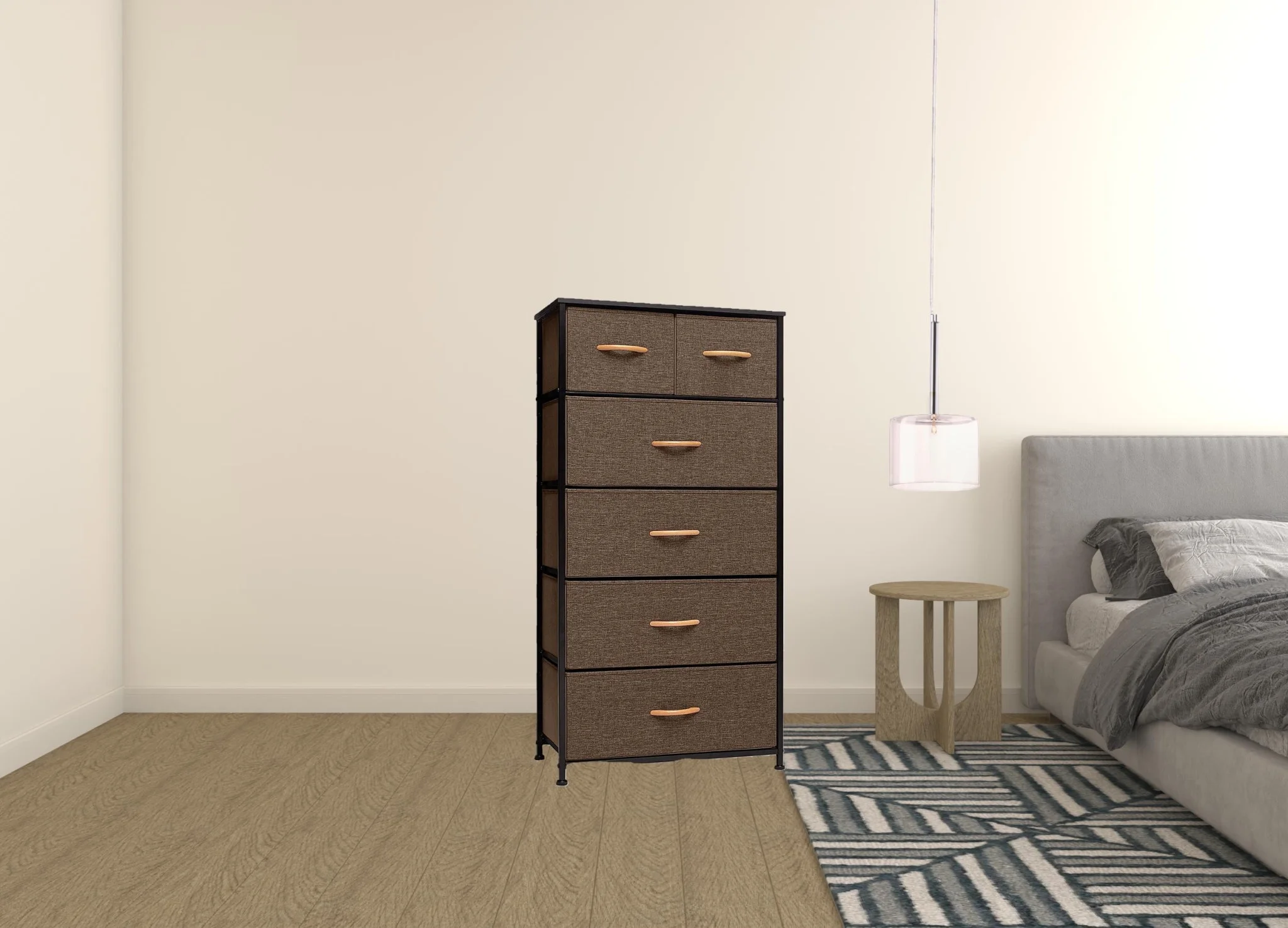 HomeRoots 484710 23 in. Brown Steel & Fabric Six Drawer Combo Dresser