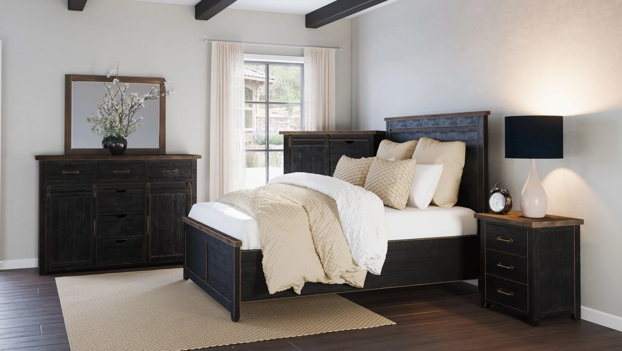 Jofran Madison County Rustic Reclaimed Pine Farmhouse Queen Barn Door Bed