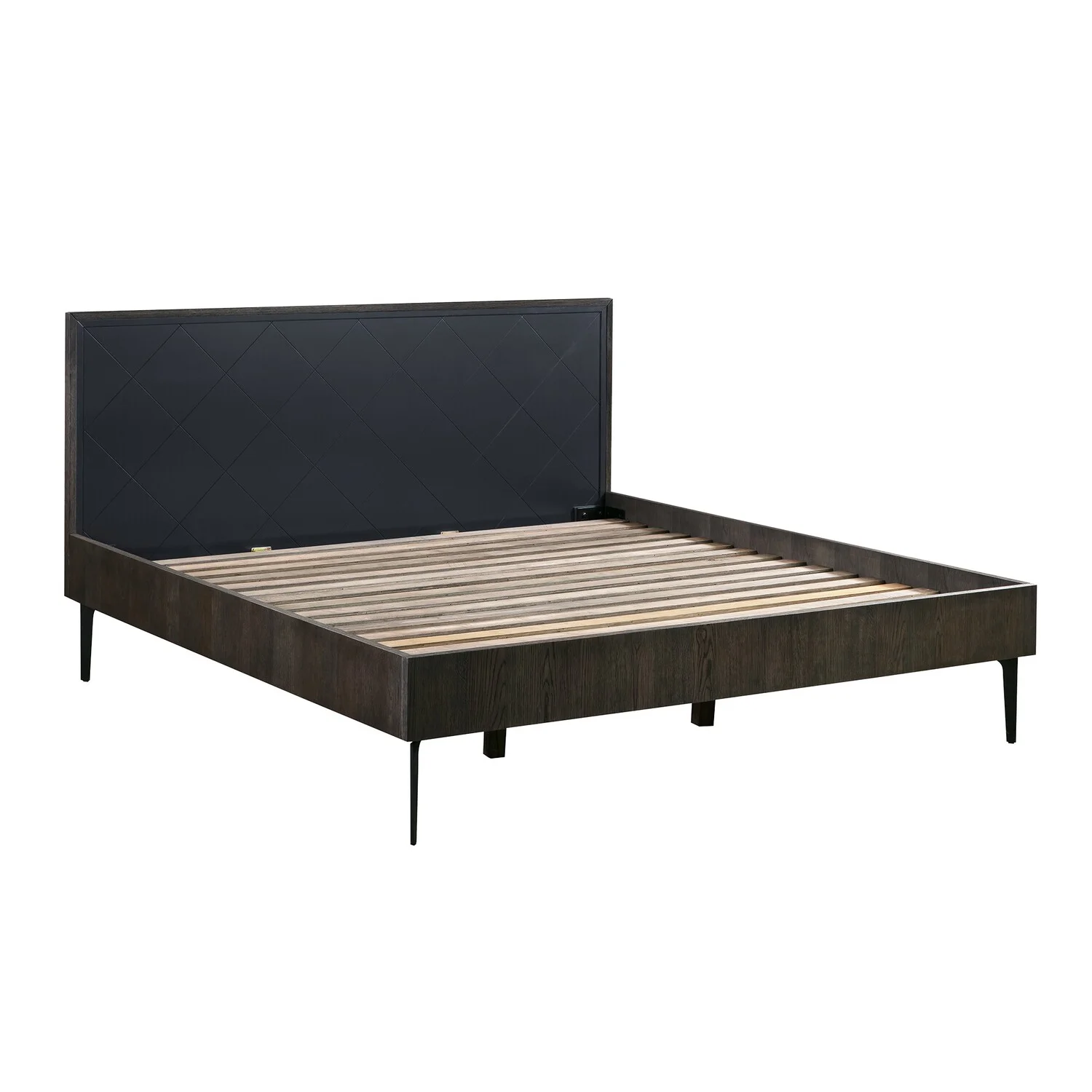 Benjara Cross Design Wooden King Size Bed with Sleek Tubular Legs, Gray and Brown