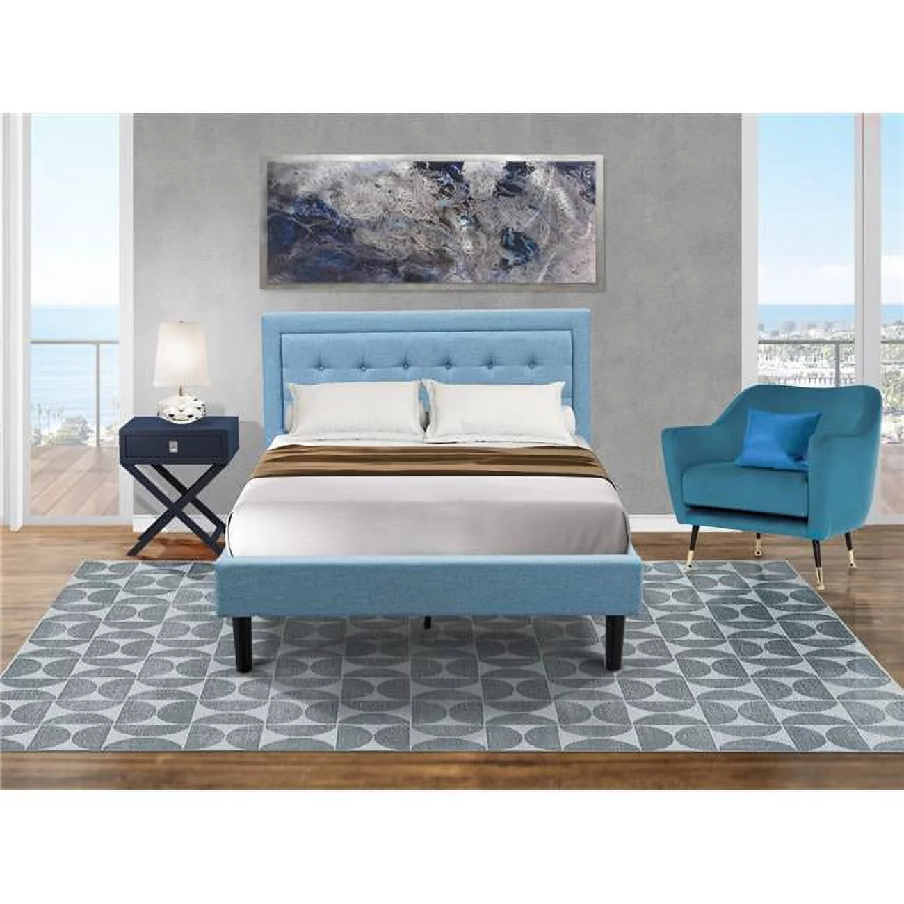 2 Piece Fannin Full Size Bedroom Set - Denim Blue, Black & Navy Blue
