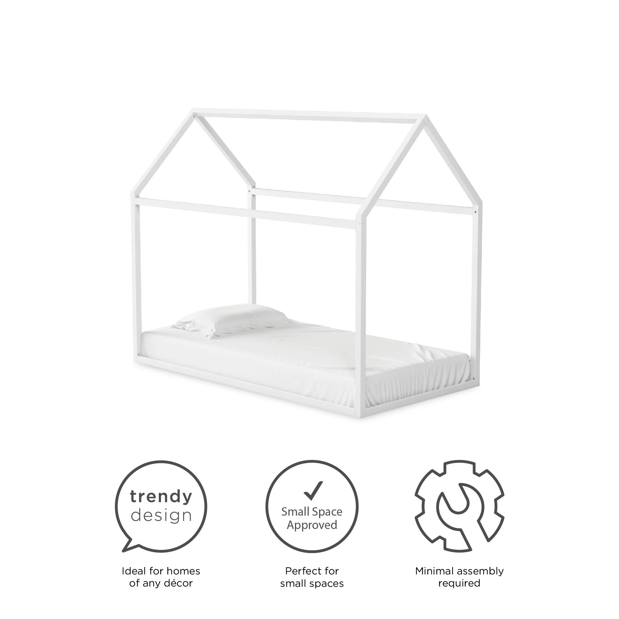 Little Seeds Skyler Kids Montessori House Floor Bed, Twin, Off White