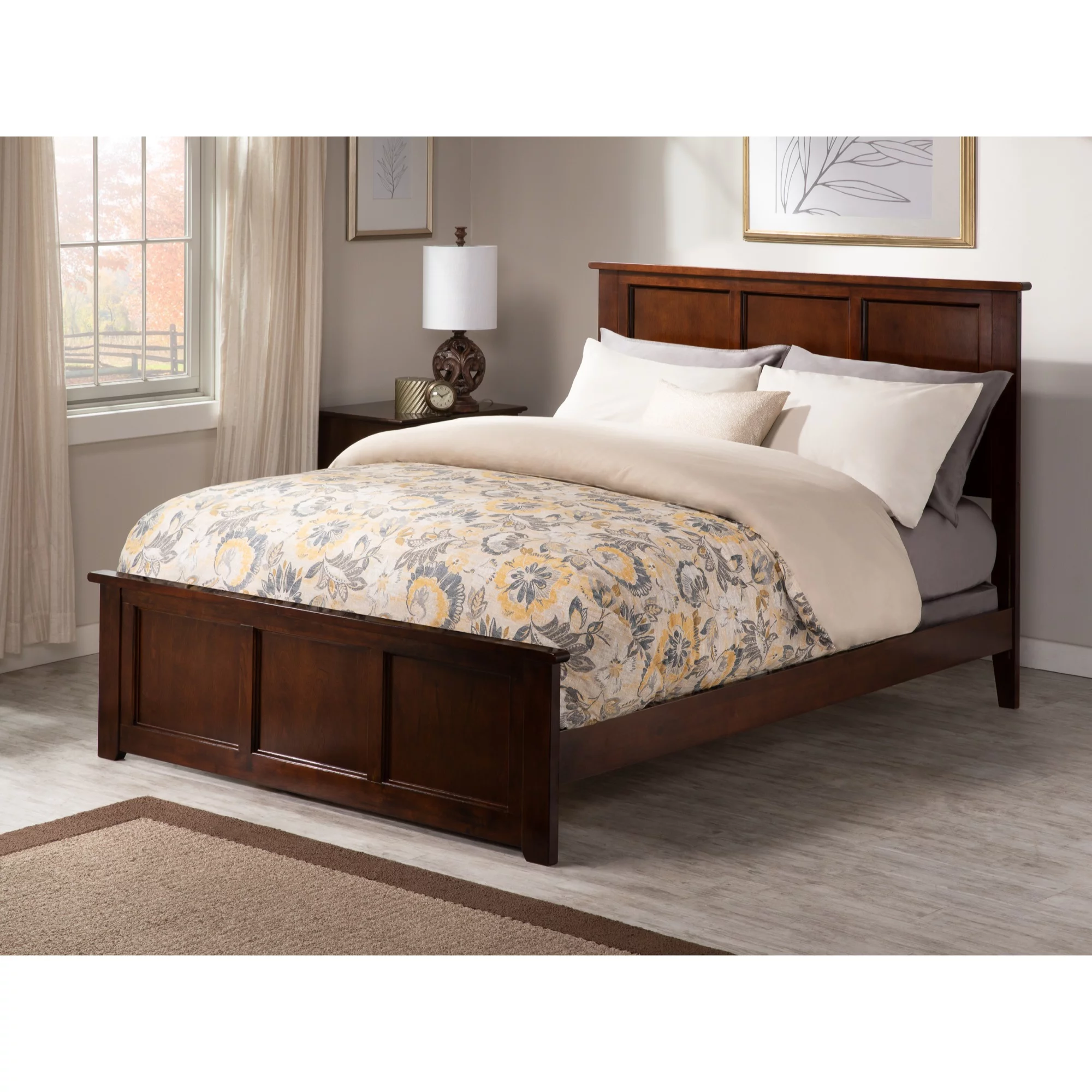 AFI Madison Full Wood Platform Bed with Matching Footboard in Walnut