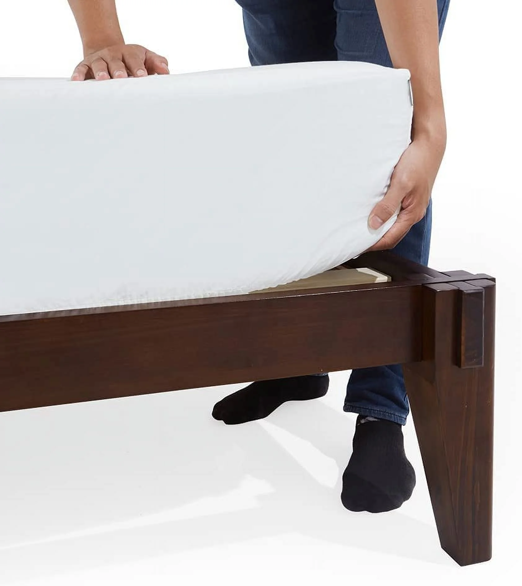 Bme Full Size | Chalipa 60x80x14in Signature Bed Frame Without Headboard, Multiple Style, Solid Wood, Walnut