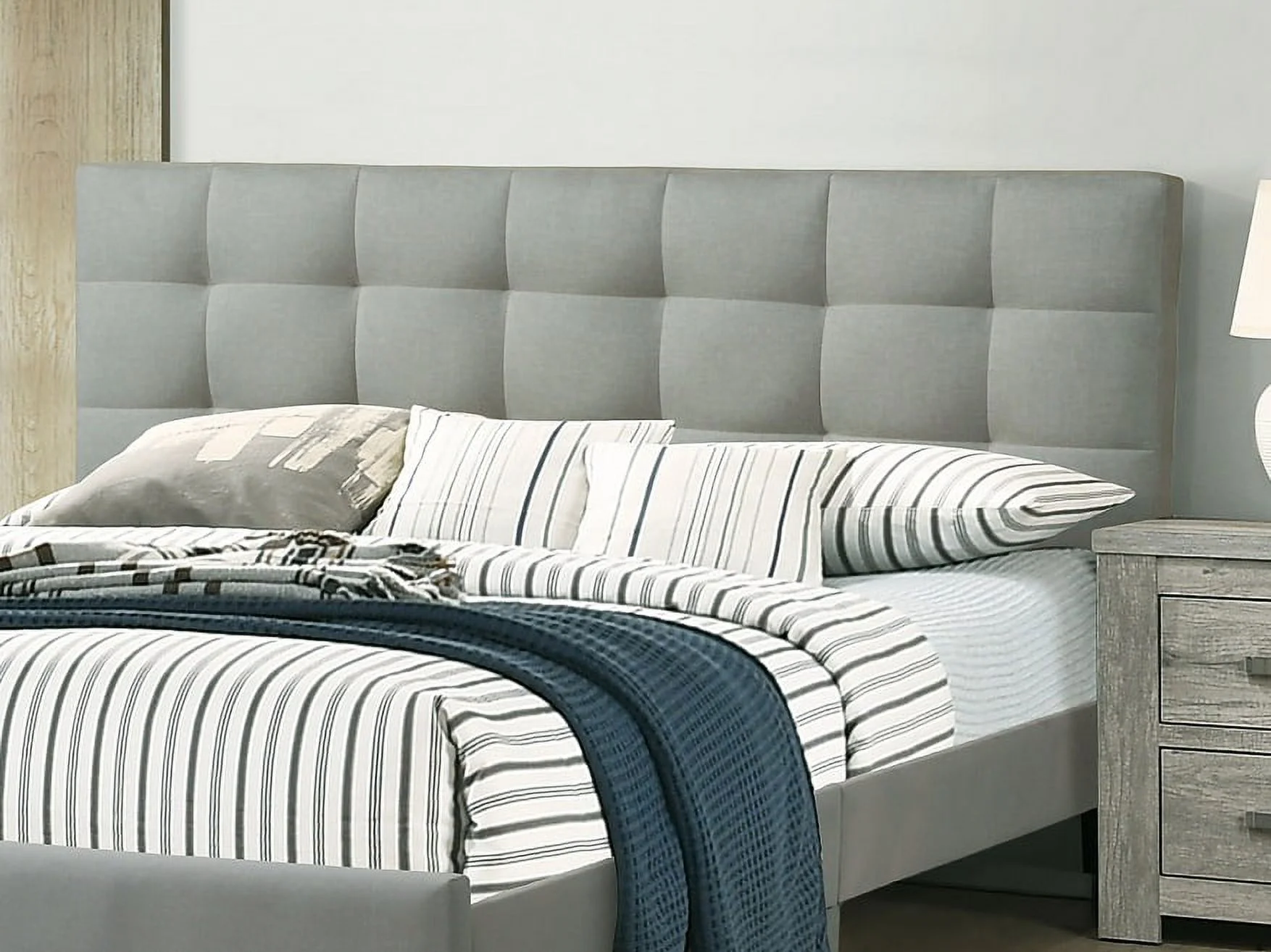 Bedroom furniture Gray Polyfiber Queen Size bed 1pc Bed Set Plywood HB FB Bedframe.