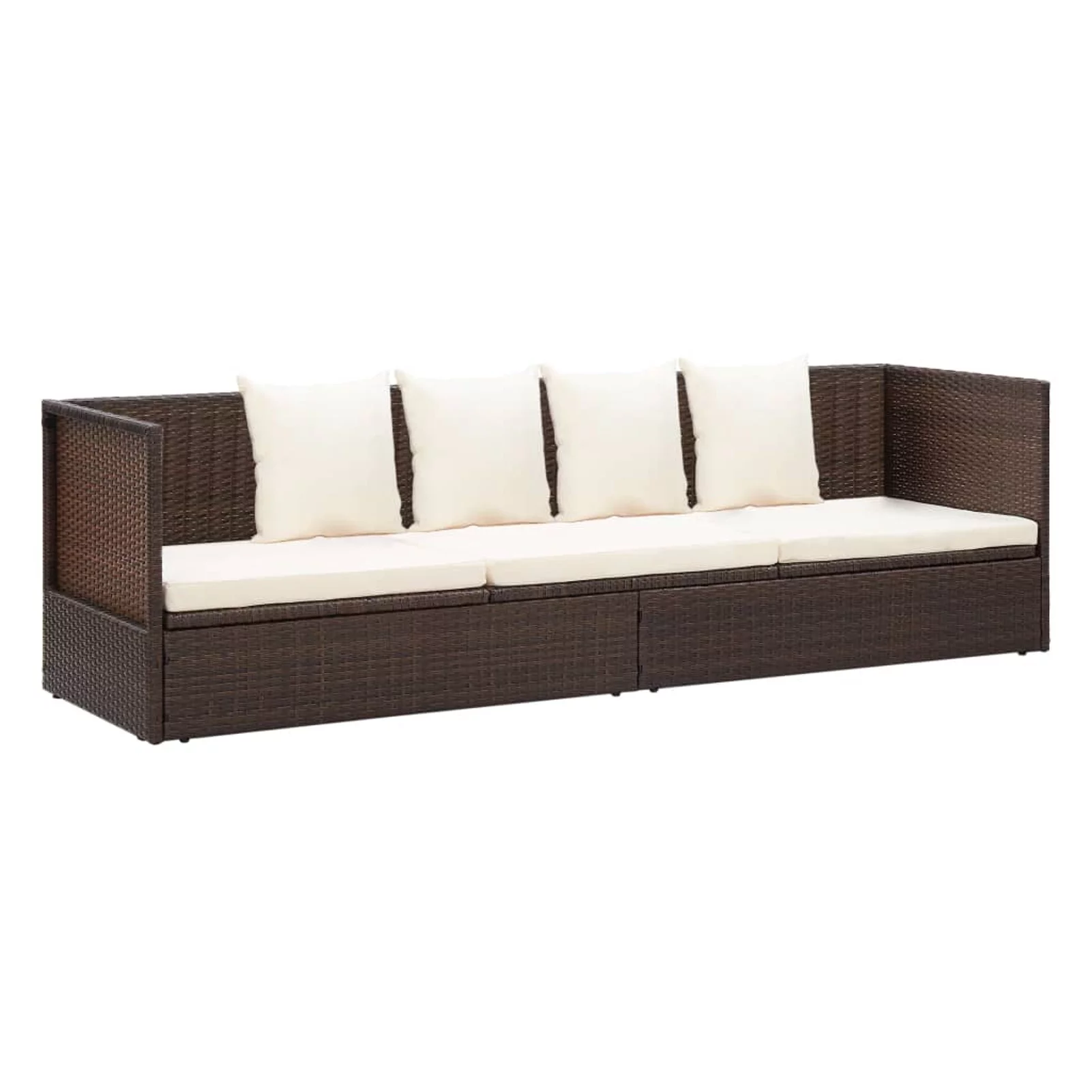 OWSOO Outdoor Bed with Cushion & Pillows Poly Rattan Brown