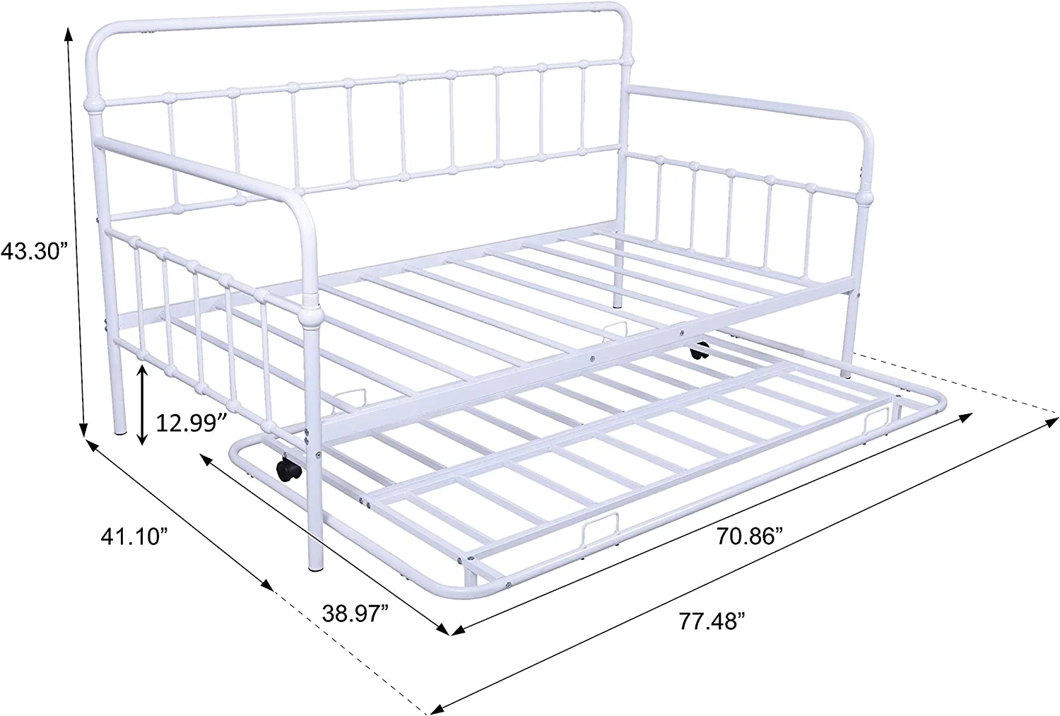 Metal Daybed with Trundle Twin Sofa Bed Frame White, No Box Spring Needed