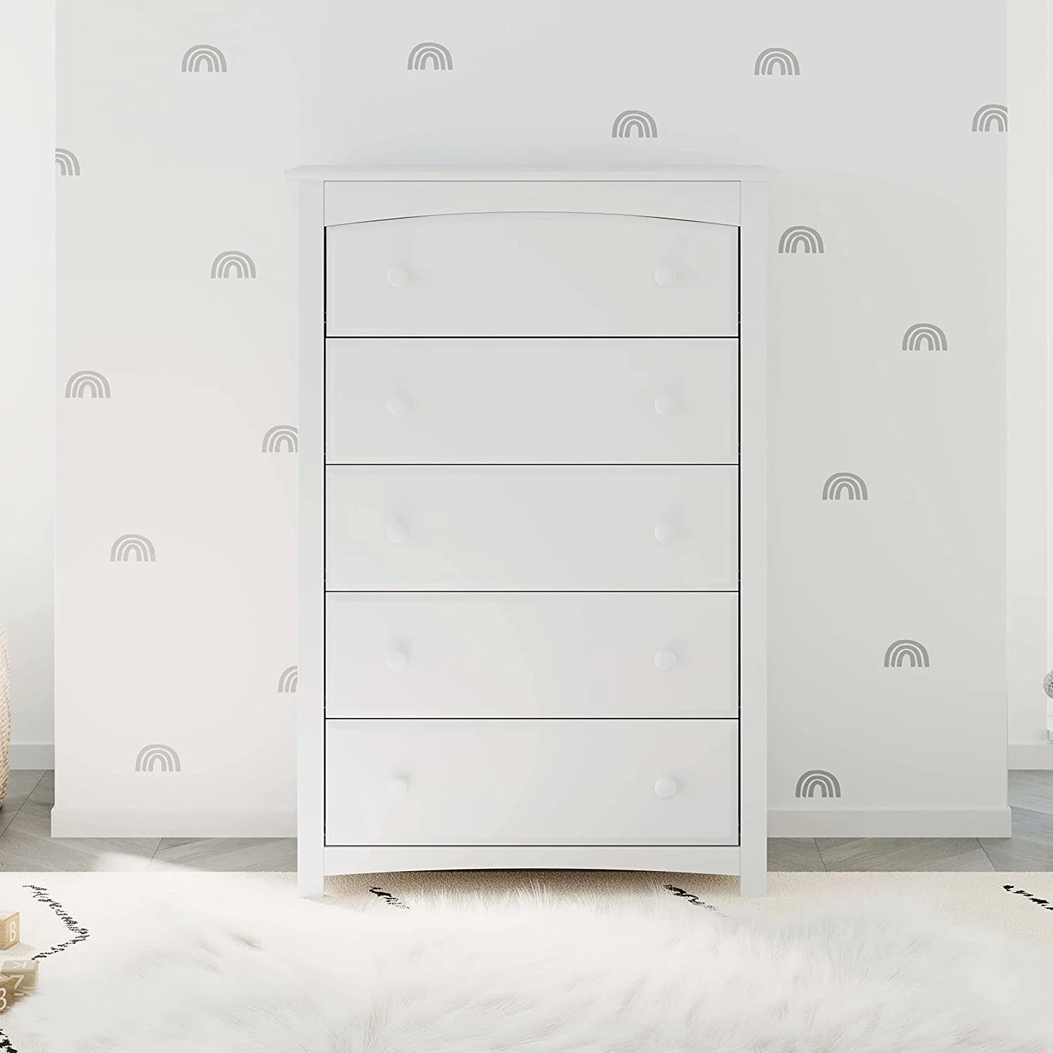 5-Drawer Dresser for Kids Bedroom, Nursery Dresser Organizer for Children’s Bedroom, White