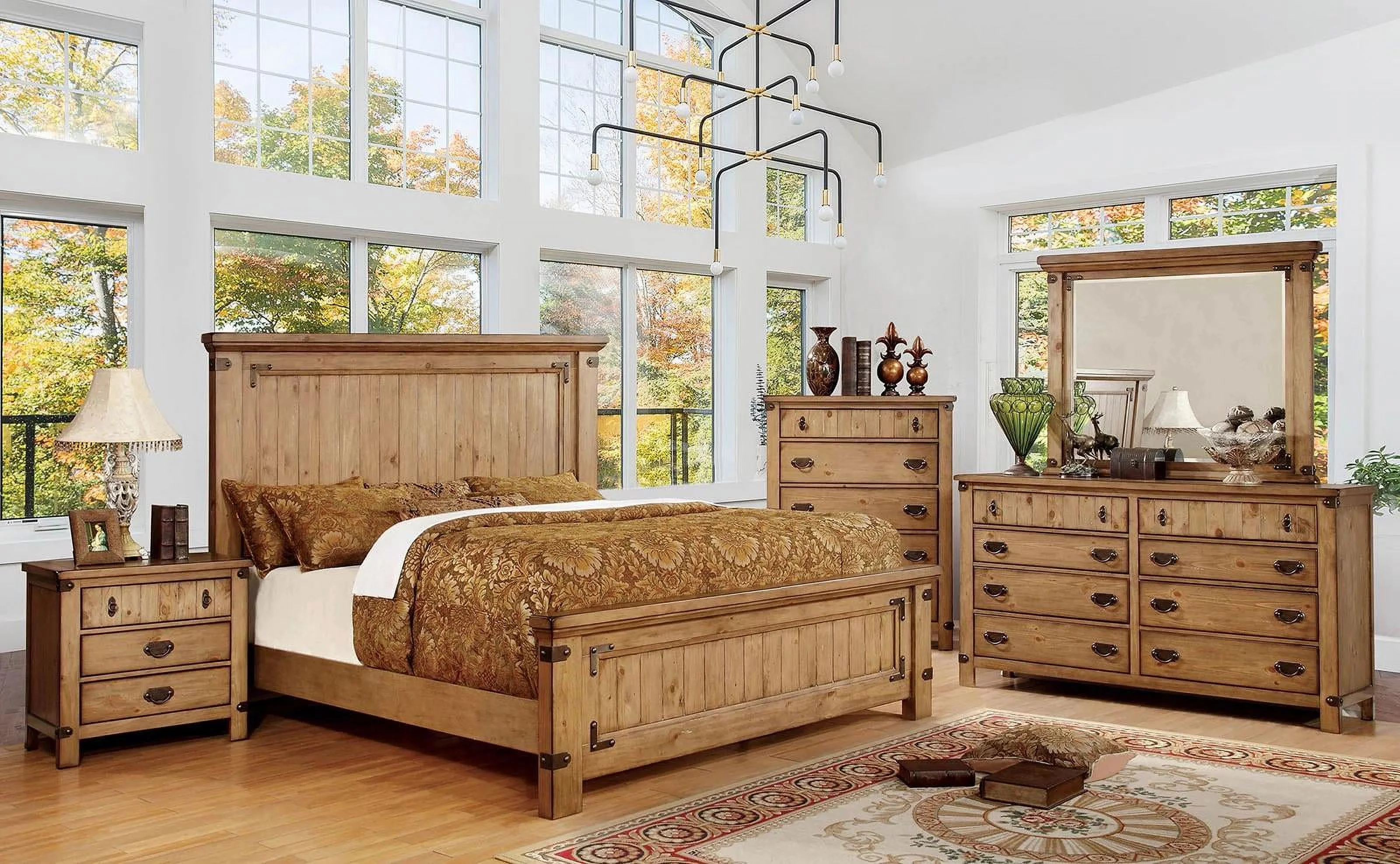 Cottage Weathered Elm Solid Wood Queen Bedroom Set 5pcs FOA CM7449-Q Pioneer
