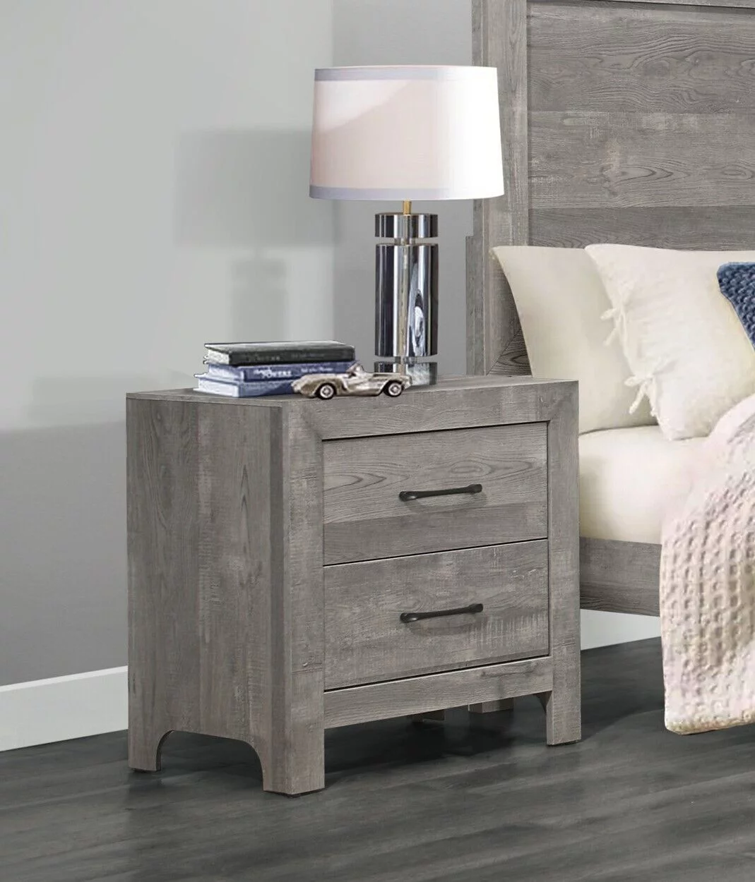Gray Finish 4pc Bedroom Set Rustic Style Full Size Bed Nightstand Dresser Mirror