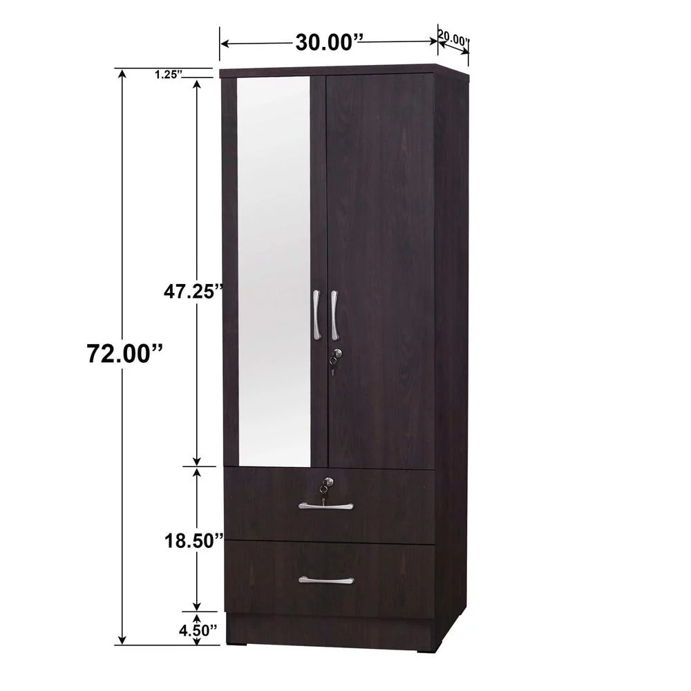 Better Home Products Grace Armoire Wardrobe with Mirror & Drawers in Tobacco