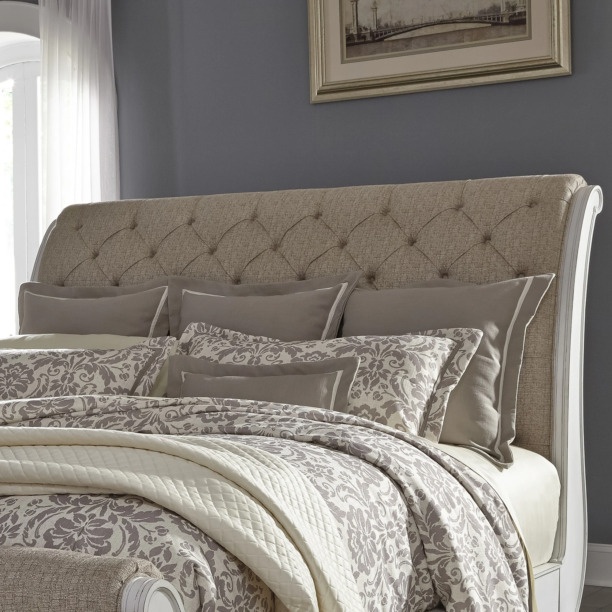 Abbey Park White King Uph Sleigh Bed